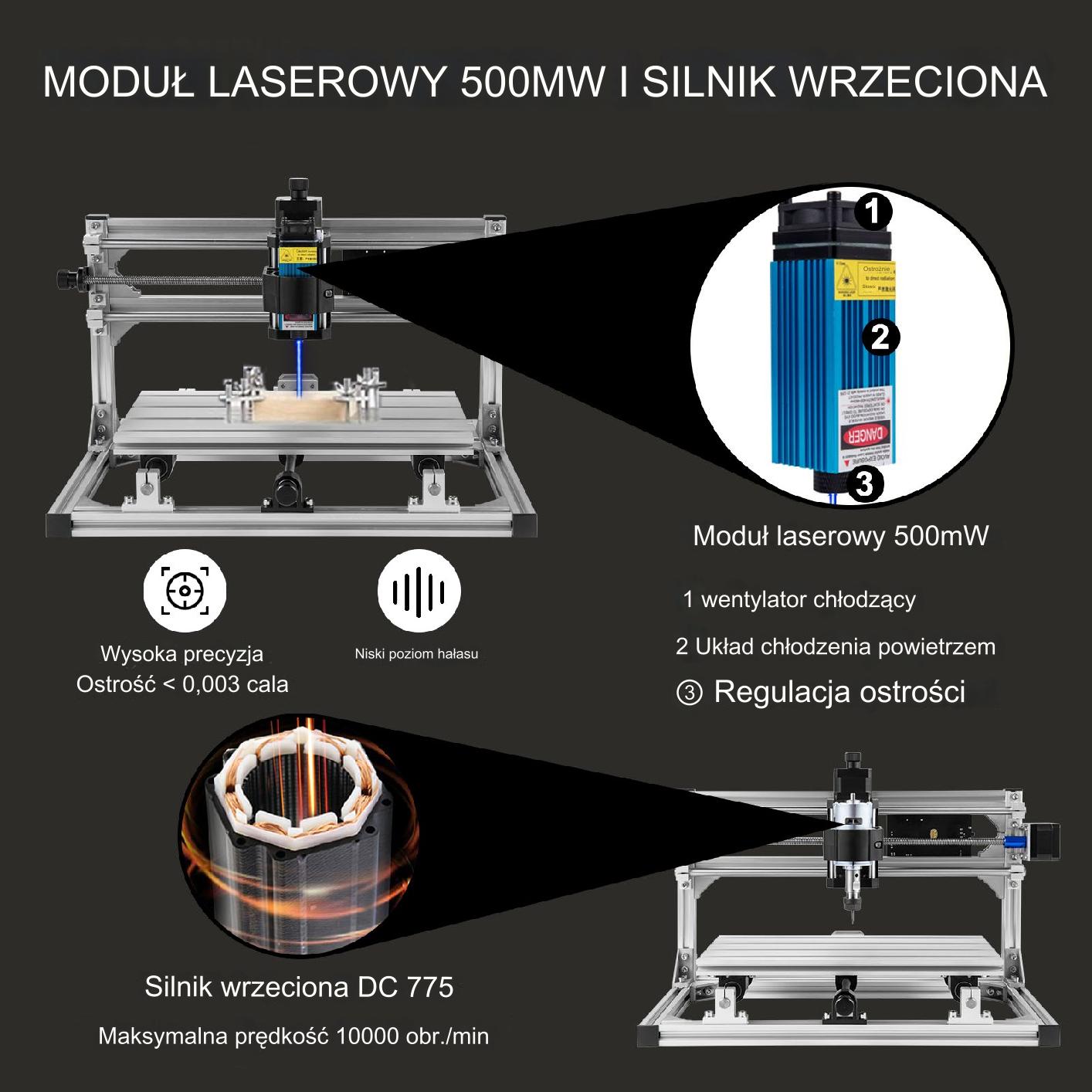 Grawerka CNC 30x18 cm, laser 500mW, frez 775, sterownik GRBL - obrazek 4