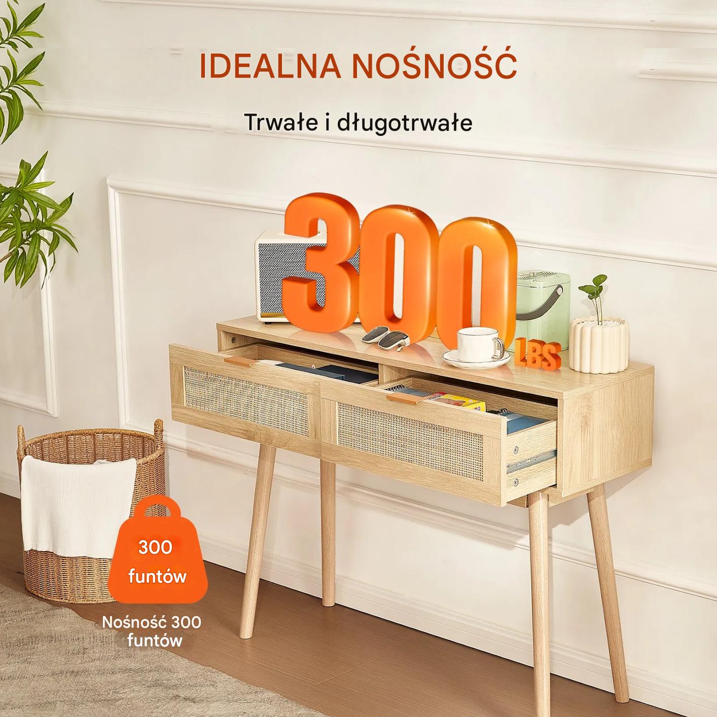 Stolik konsola do przedpokoju korytarza rattan jasna - obrazek 4