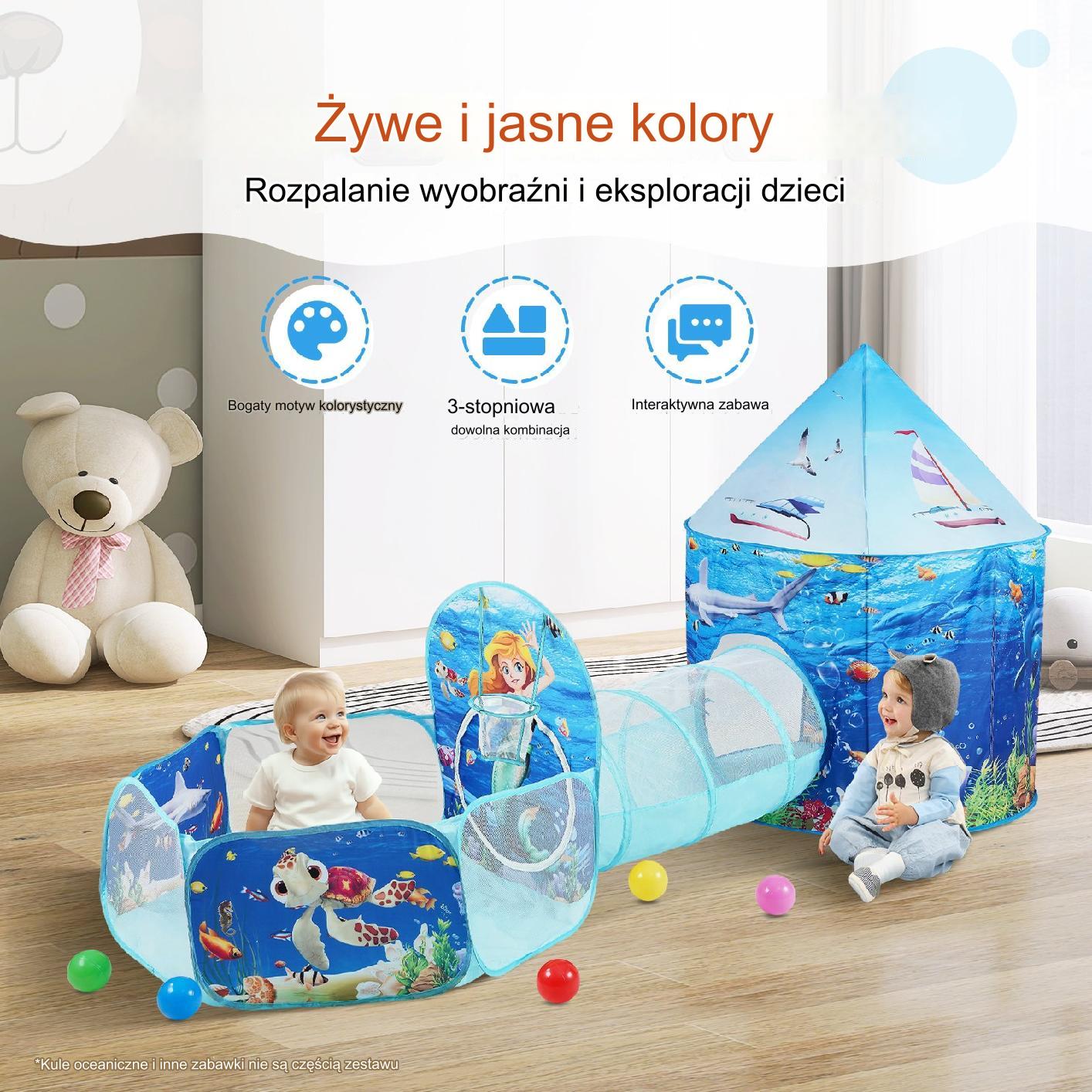 Namiot dla Dzieci Tipi Domek Tunel do Domu Ogrodu Zestaw Ogrodowy morski - obrazek 3