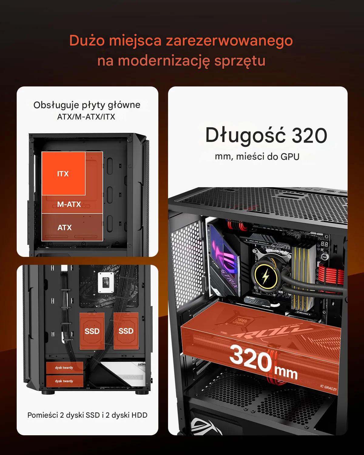 Obudowa PC gaming ATX mid tower ARGB szkło hartowane wysoki airflow - obrazek 5