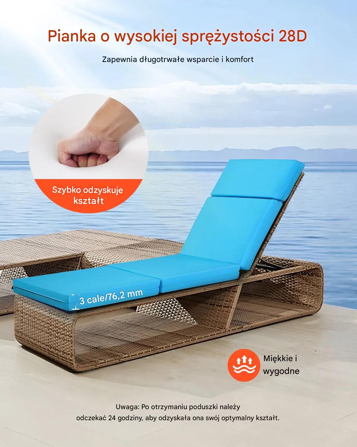 Poduszki błękitne na leżak ogrodowy 2szt 183x53 cm wodoodporne basen taras - obrazek 5