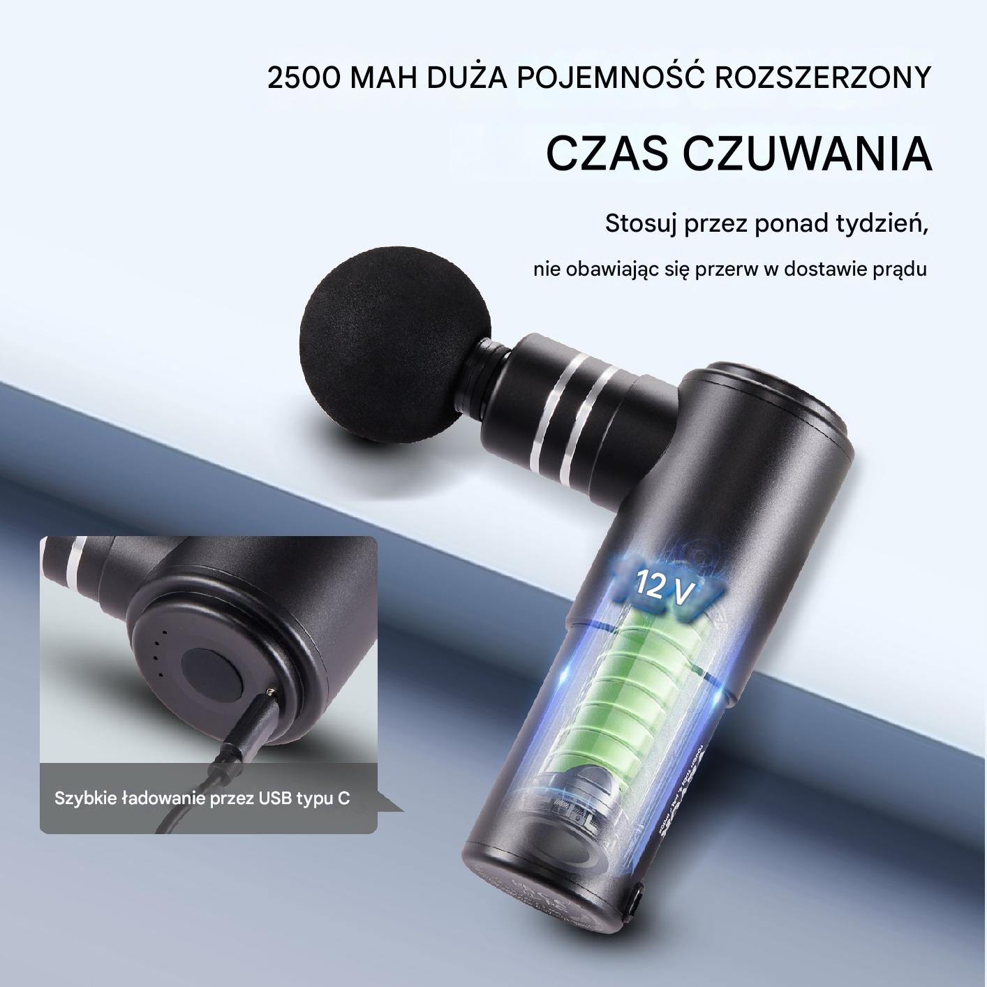 Masażer pistoletowy do ciała, pleców i stóp 12V 3200 obr./min - obrazek 3