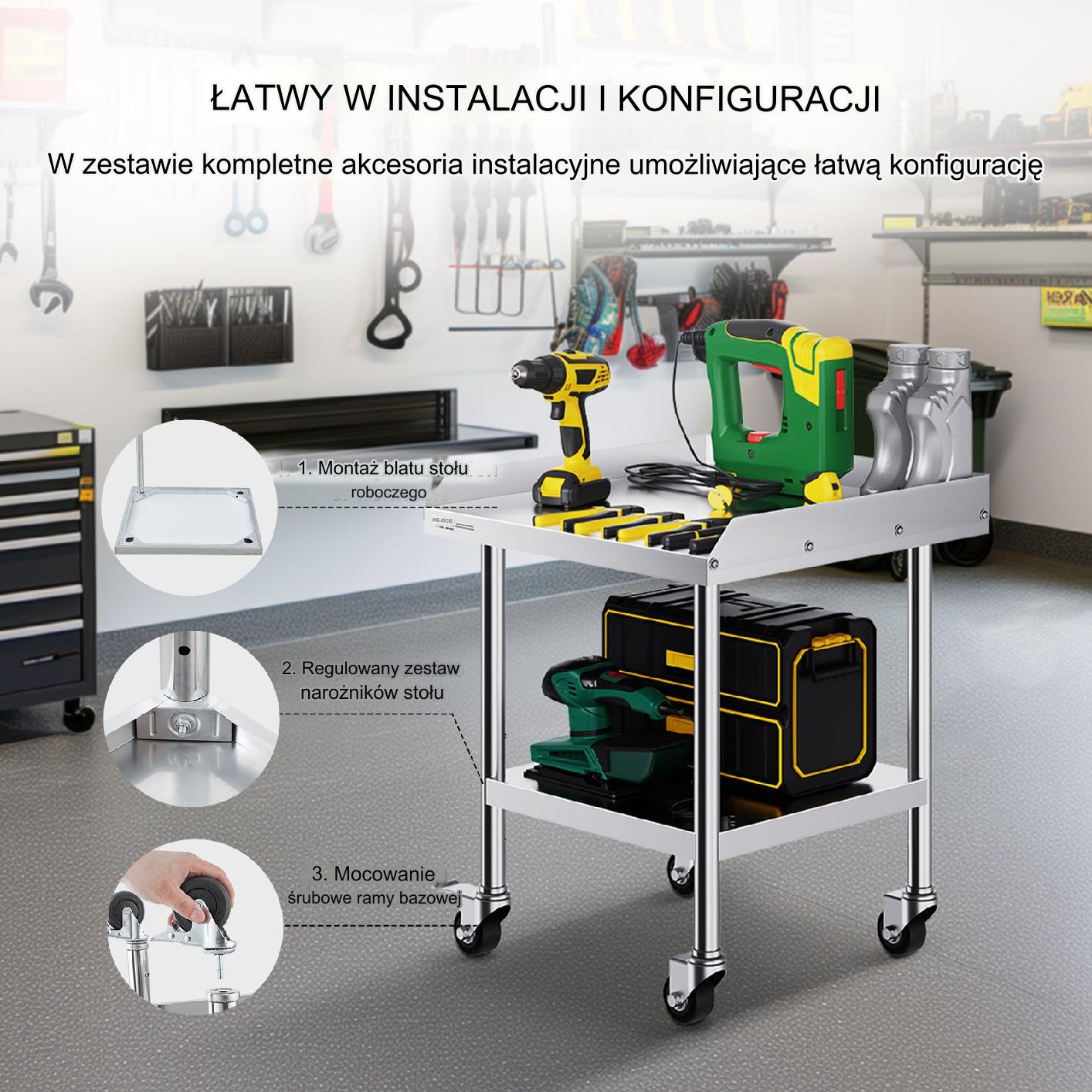 Stół gastronomiczny nierdzewny 61x61cm na kółkach blat roboczy mobilny - obrazek 5