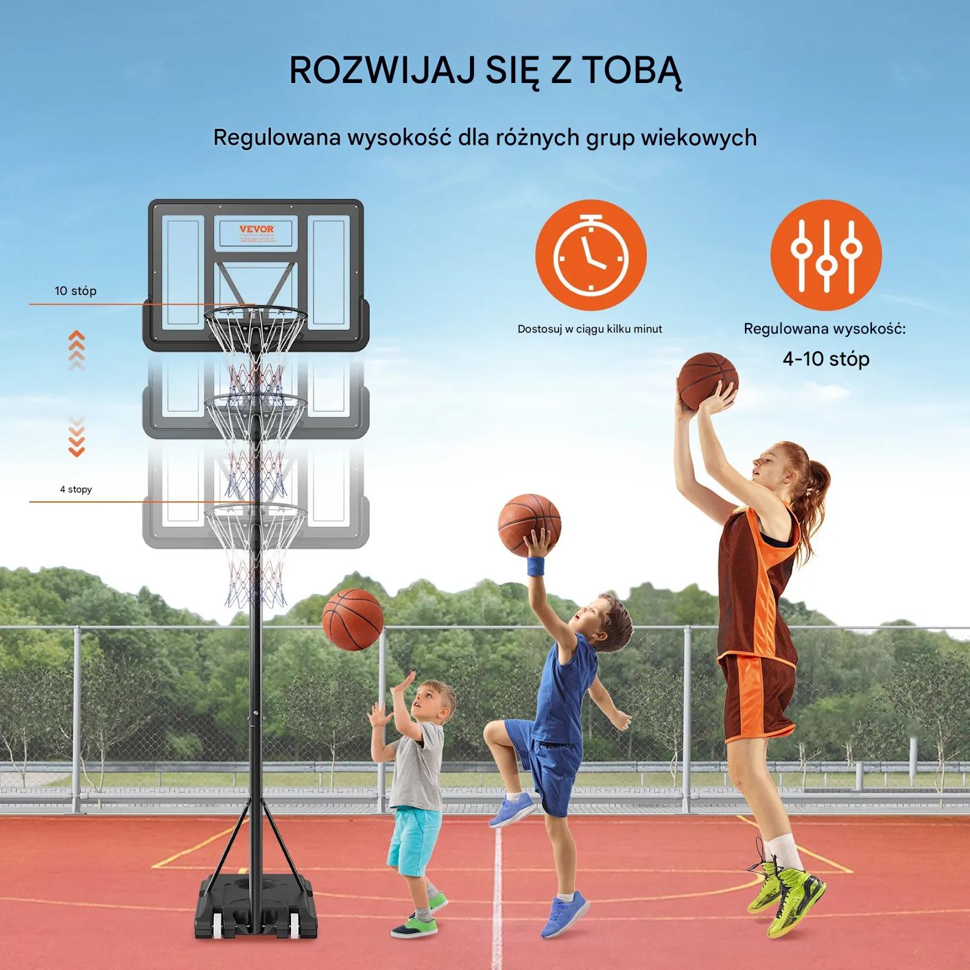 Kosz do koszykówki 122-305 cm regulowany przenośny dla dzieci i dorosłych - obrazek 4