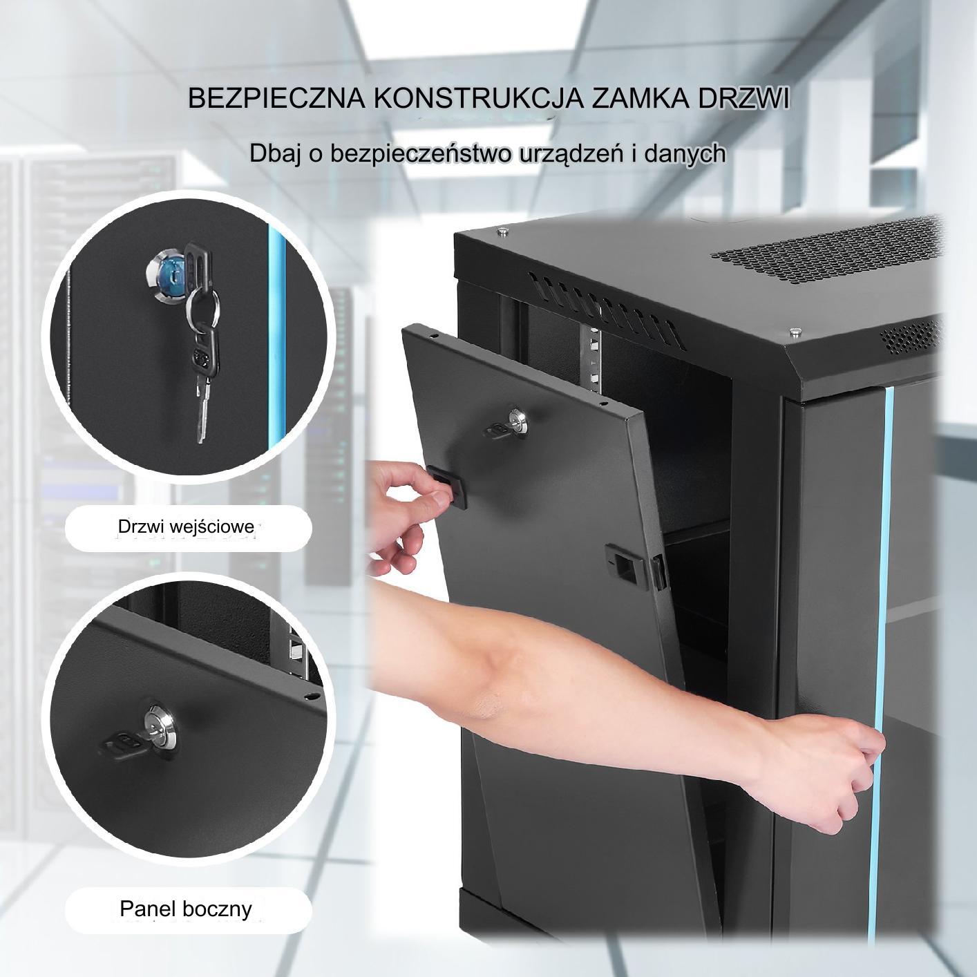 Szafa rack 12U ścienna 40cm głębokość 90kg drzwi na klucz IT serwer - obrazek 4