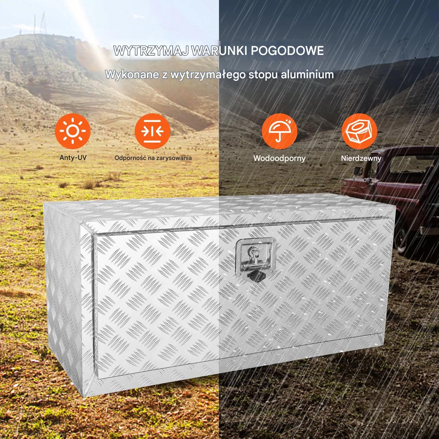 Skrzynia narzędziowa podwoziowa aluminiowa 91×46×43cm wodoodporna z zamkiem - obrazek 5
