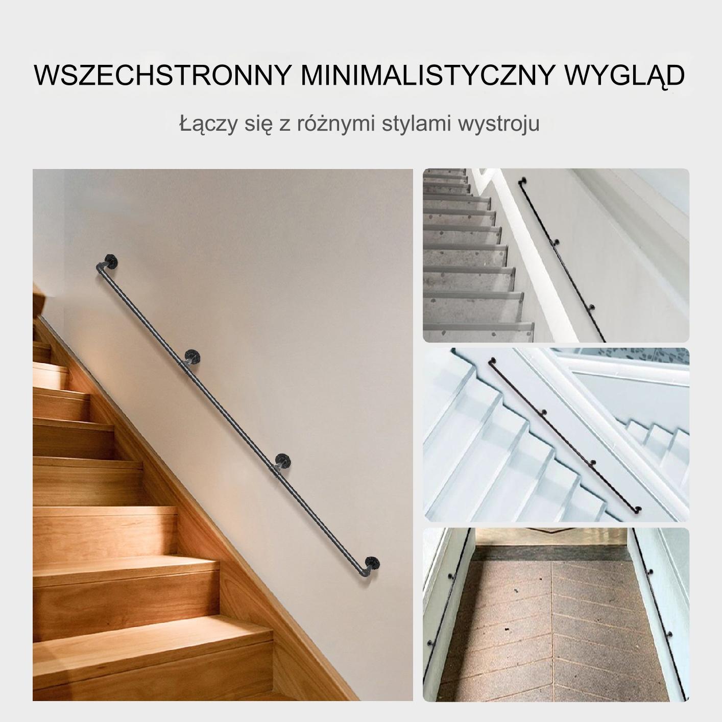 Poręcz schodowa stalowa 244 cm montaż ścienny do schodów - obrazek 3