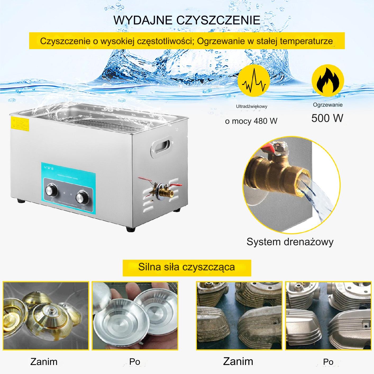 Myjka Ultradźwiękowa do czyszczenia biżuterii narzędzi 22 L 300W - obrazek 3