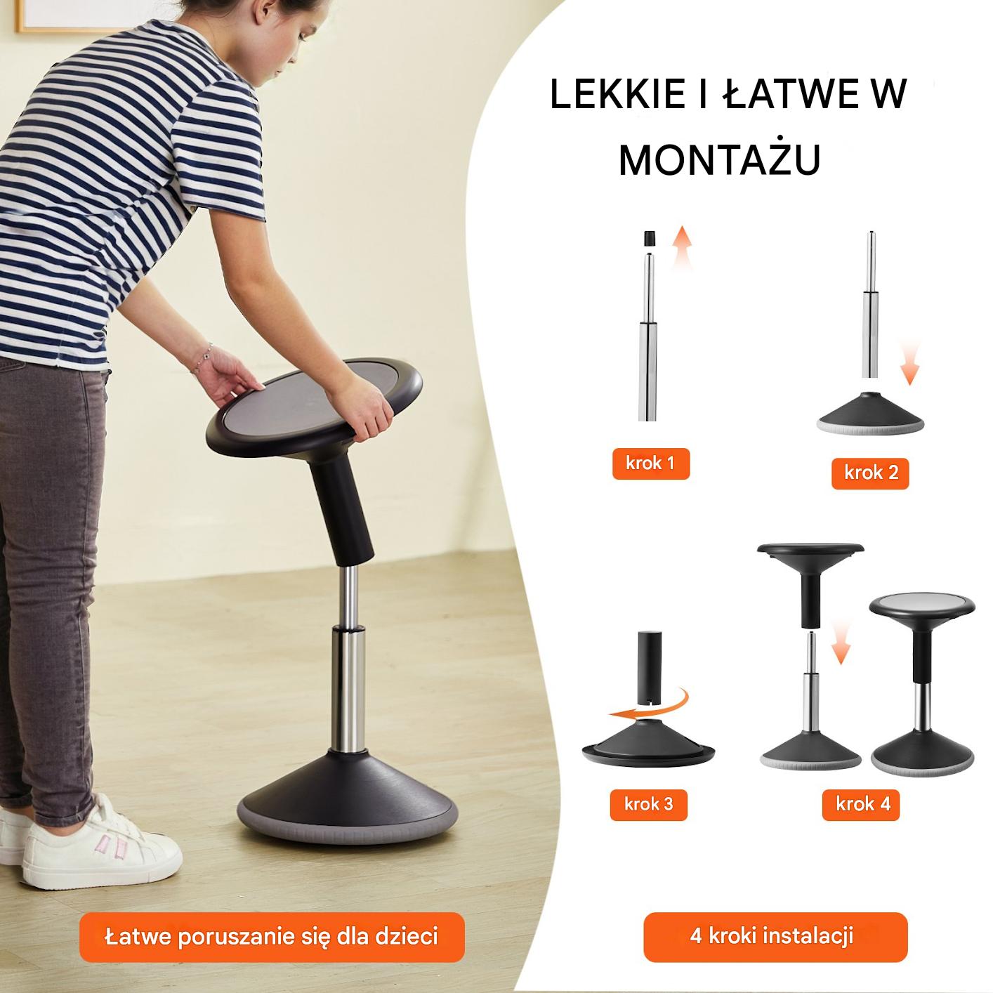 Krzesło aktywne regulowane 40-55 cm obrotowe dla dzieci 48 kg czarne ADHD - obrazek 5