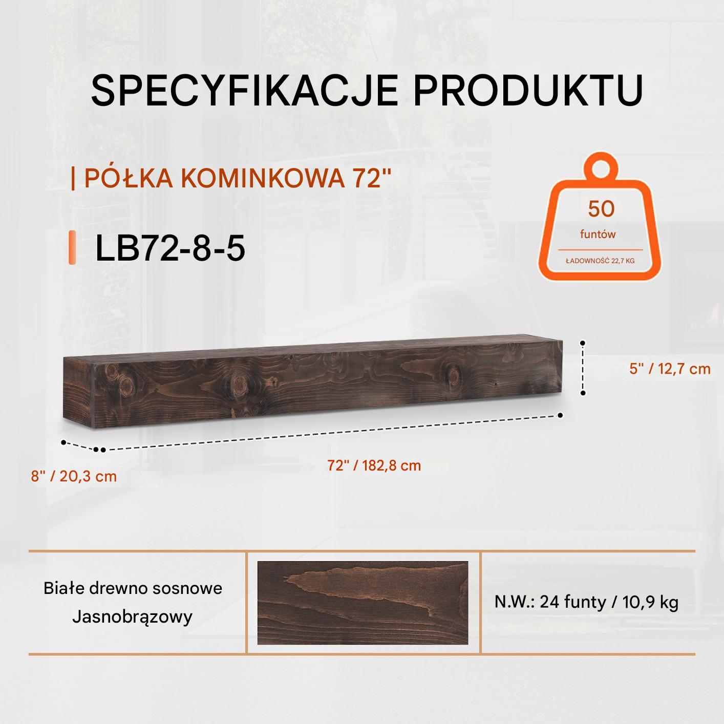 Półka kominkowa samowisząca 183 cm drewniana - rustykalna jasnobrązowa - obrazek 2