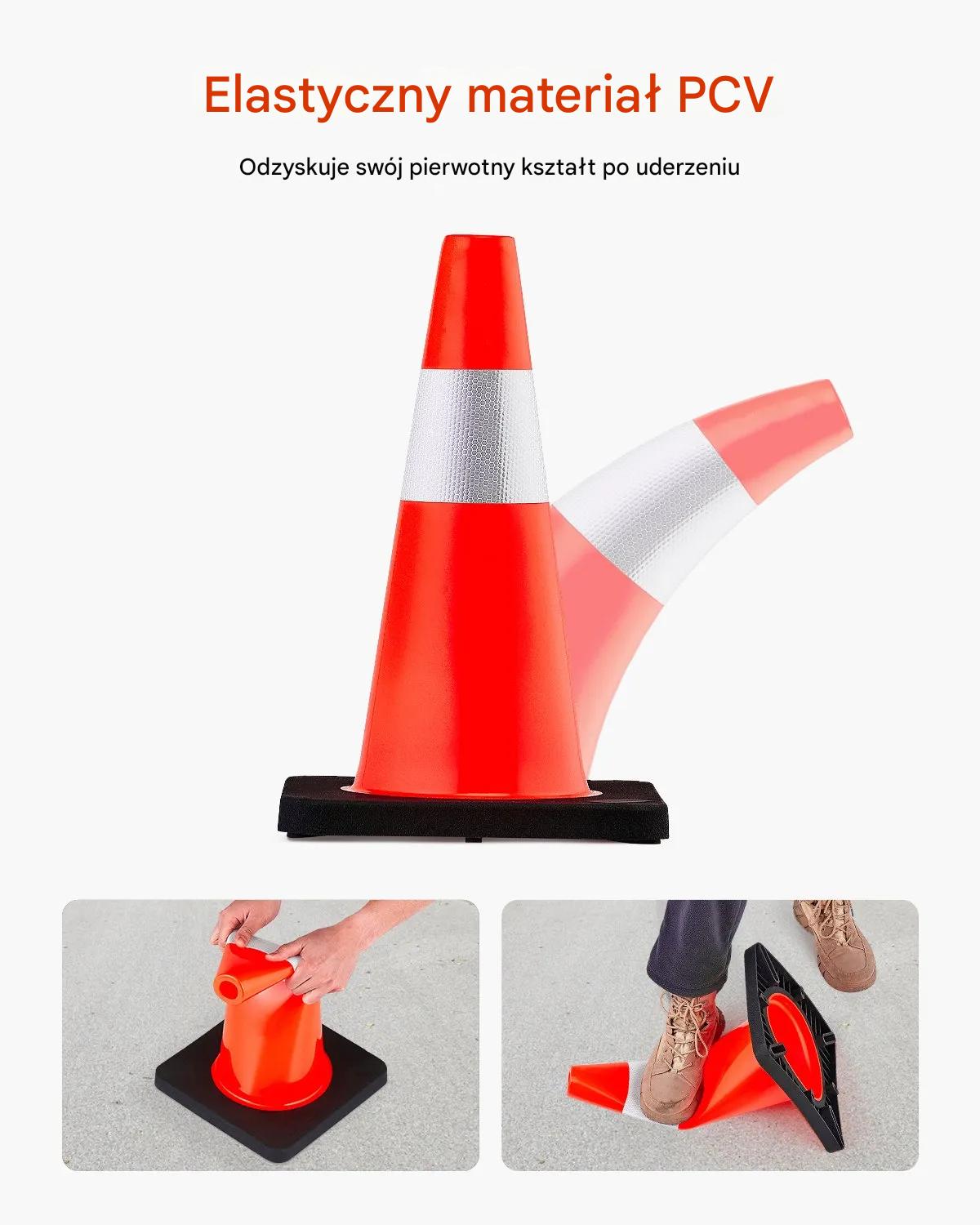 Pachołki drogowe 90 cm PCV 6szt. pomarańczowe odblaskowe z podstawą - obrazek 7