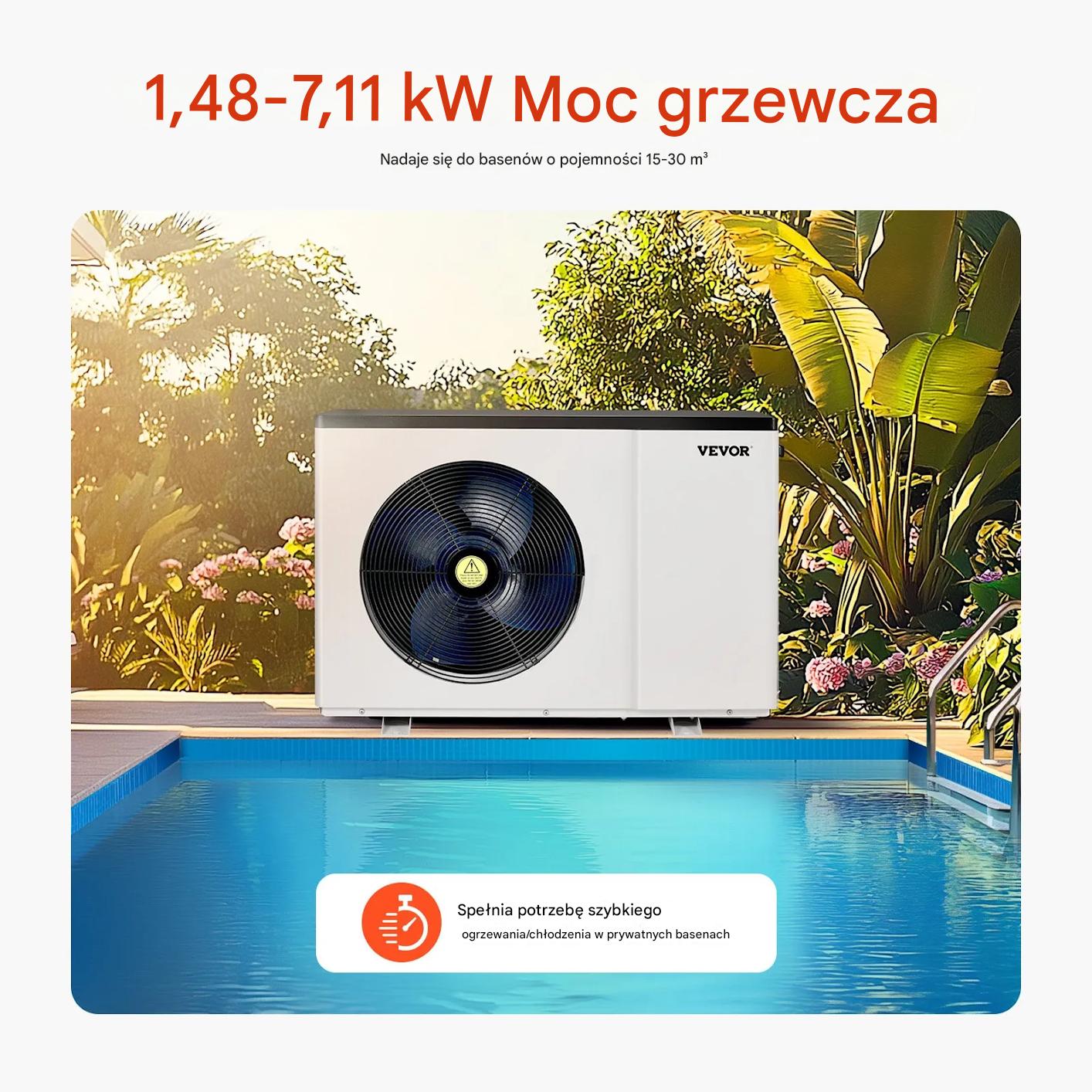 Pompa ciepła basenowa energooszczędna 1,5–7,1 kW inwerter do basenu - obrazek 3
