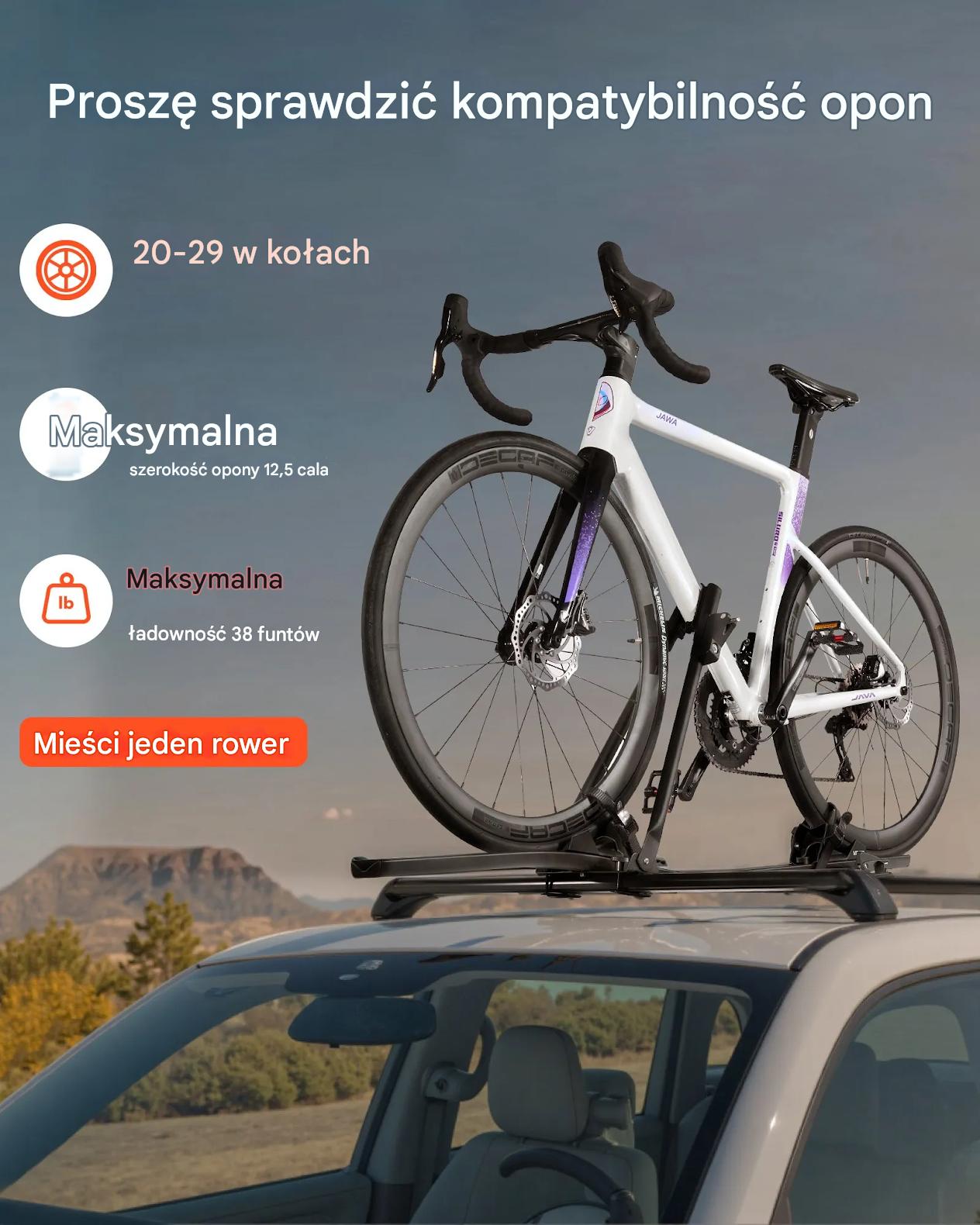 Bagażnik rowerowy dachowy, aluminiowy uchwyt 1 rower 15kg z zamkiem do auta - obrazek 4