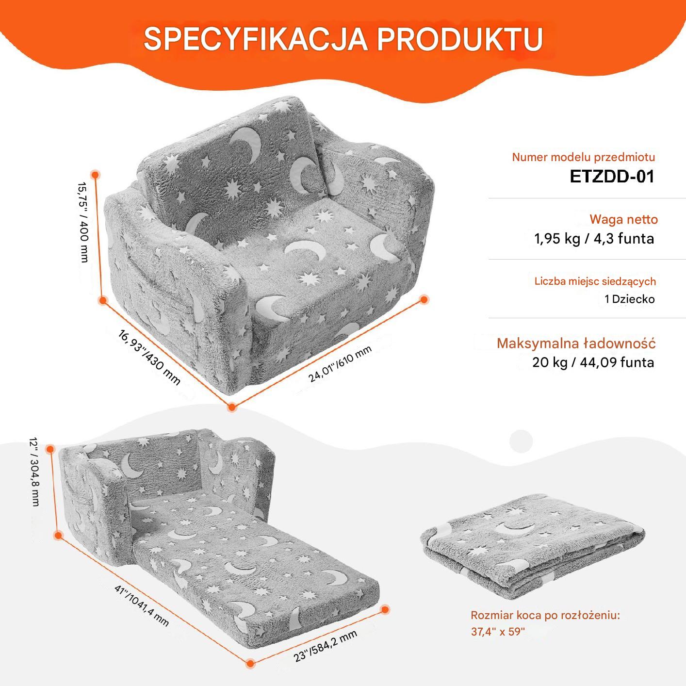 Mini Sofa dla Dzieci do Pokoju Dziecka Kanapa Dziecięca świecąca w ciemności - obrazek 2