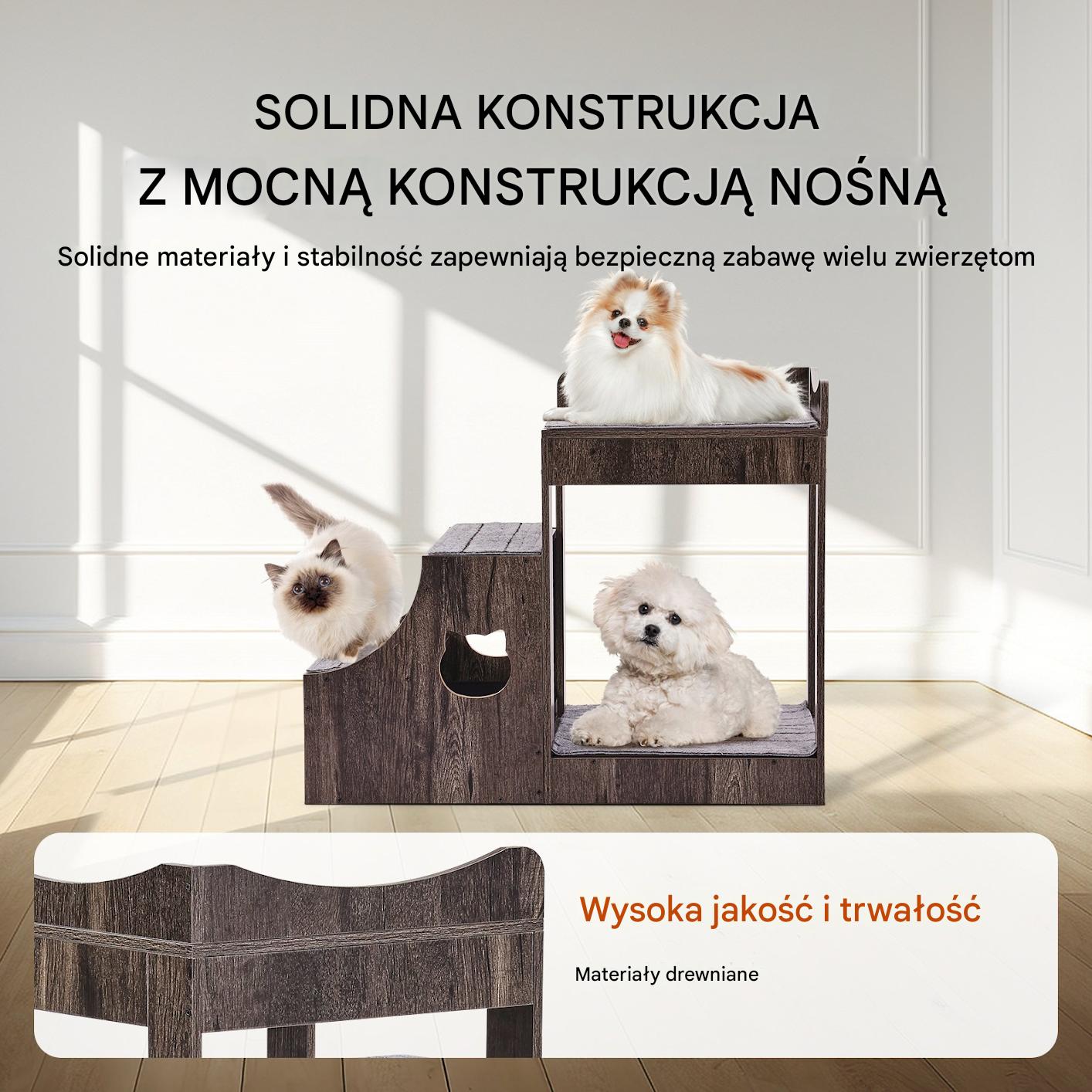 Piętrowe łóżko dla psa szare 83x45cm z schodami i schowkiem ochrona stawów - obrazek 4