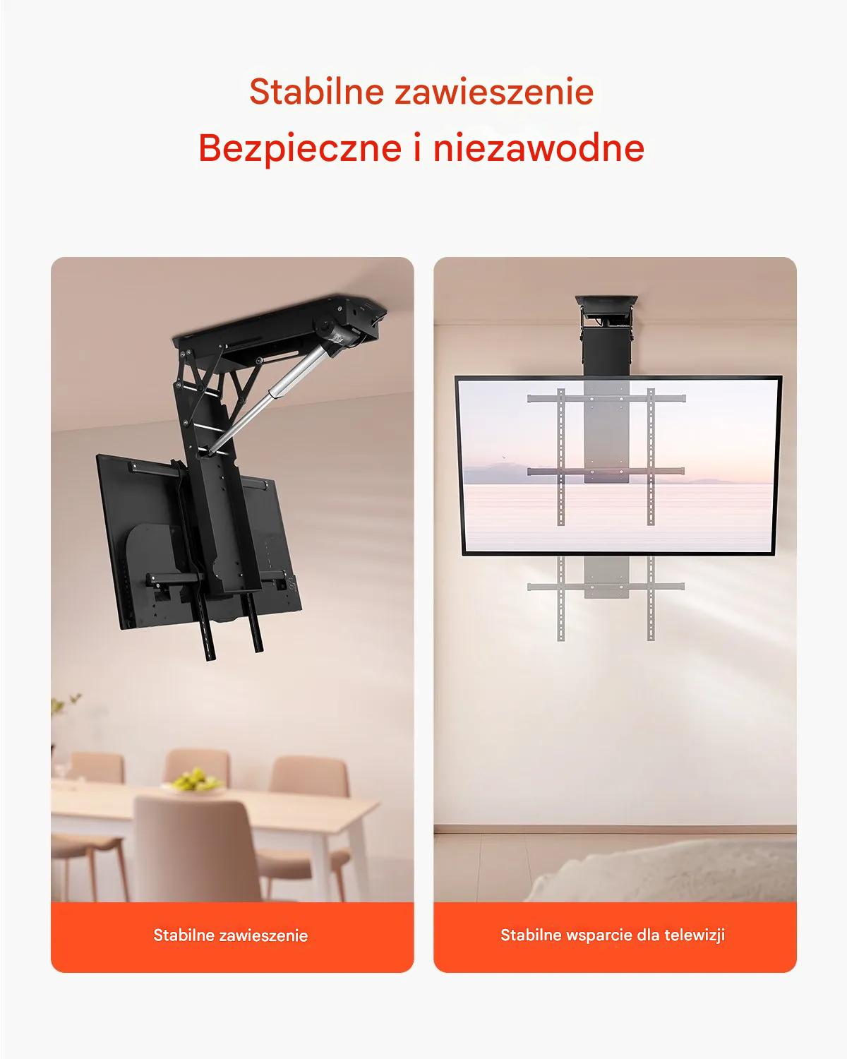 Uchwyt TV sufitowy 32–70" elektryczny regulowany flip-down VESA do zabudowy - obrazek 5