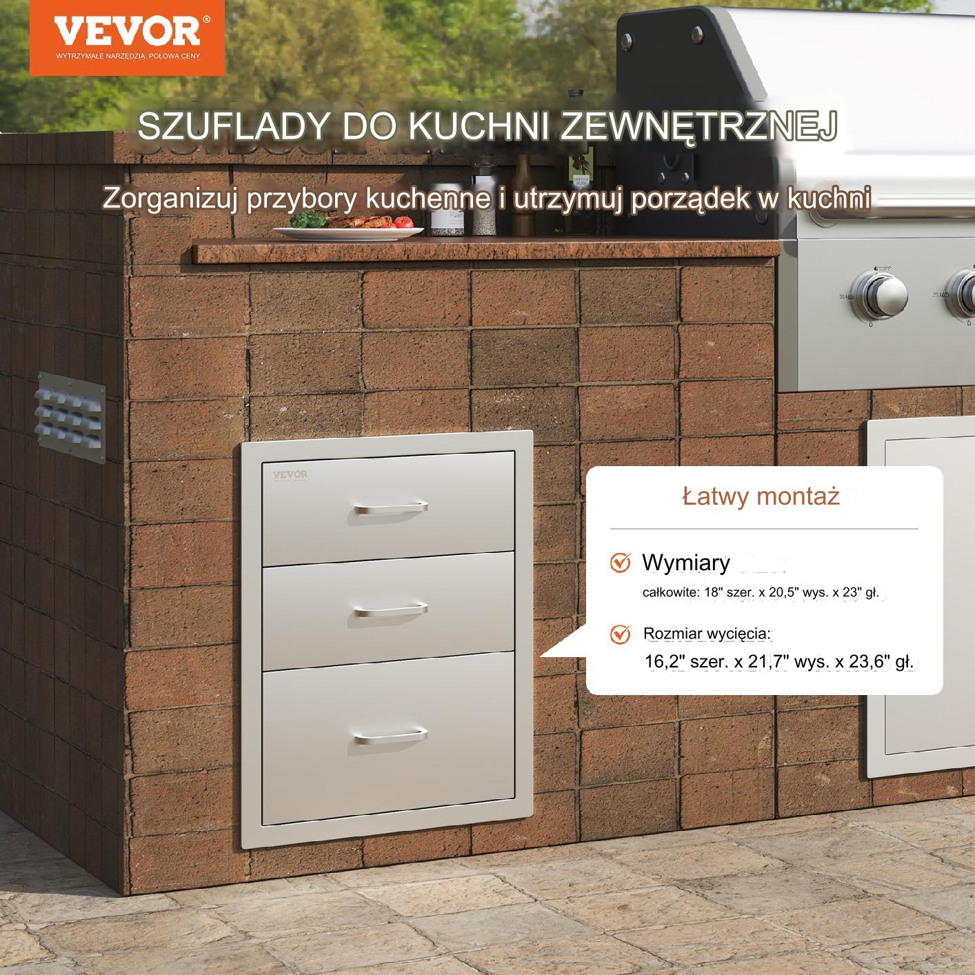 Szuflady BBQ 3x stal nierdzewna 45x58x58 cm z uchwytem chromowanym - obrazek 7