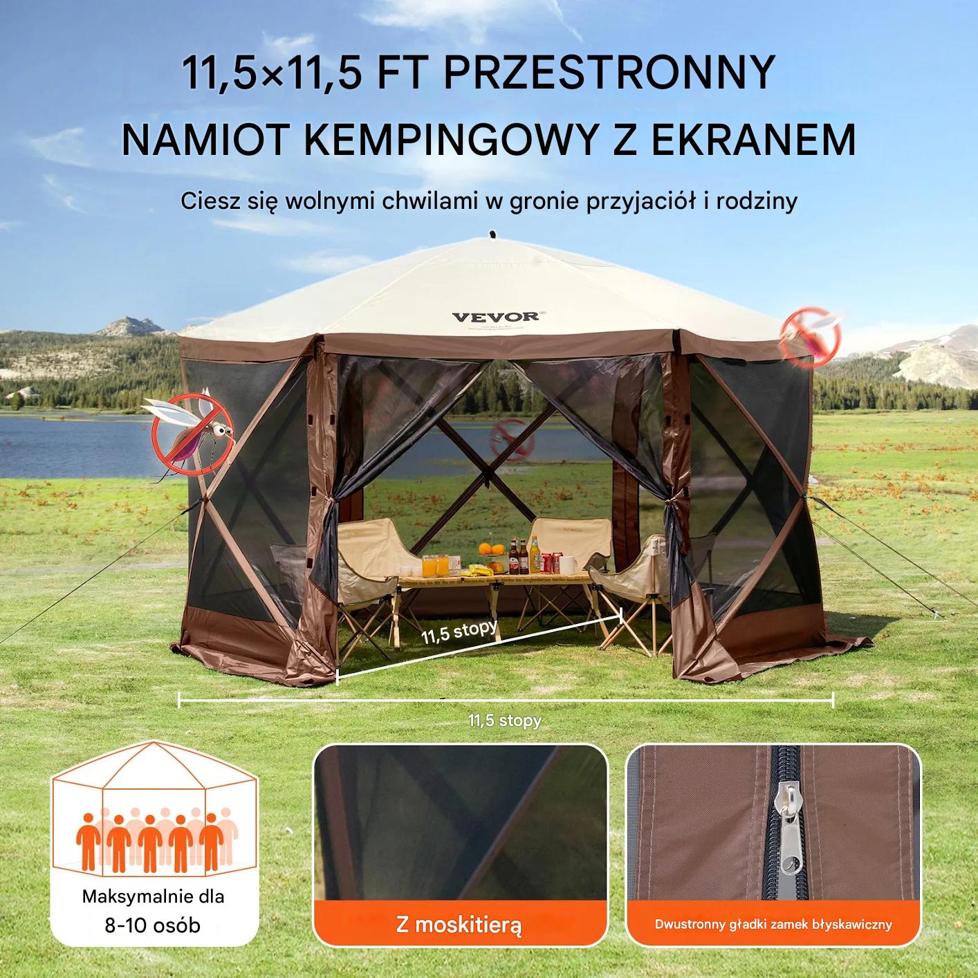 Namiot ogrodowy pop-up 3,51x3,51m 6-ścienny z moskitierą i osłonami - obrazek 6