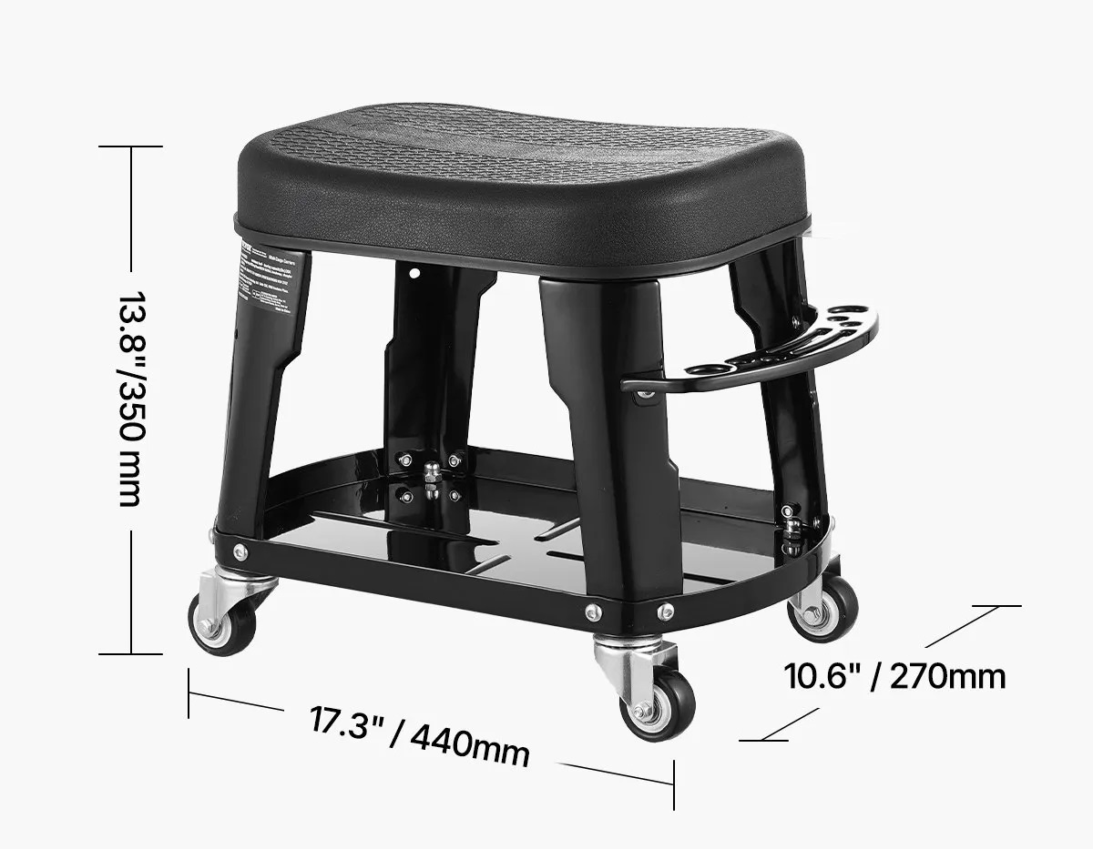 Taboret warsztatowy na kółkach 136 kg 360° z półką i uchwytem garaż - obrazek 2