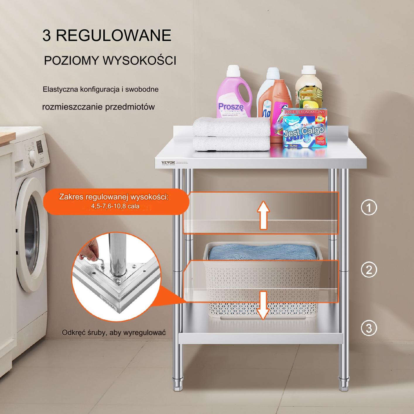 Stół gastronomiczny nierdzewny 60x76cm blat roboczy wolnostojący do baru - obrazek 3