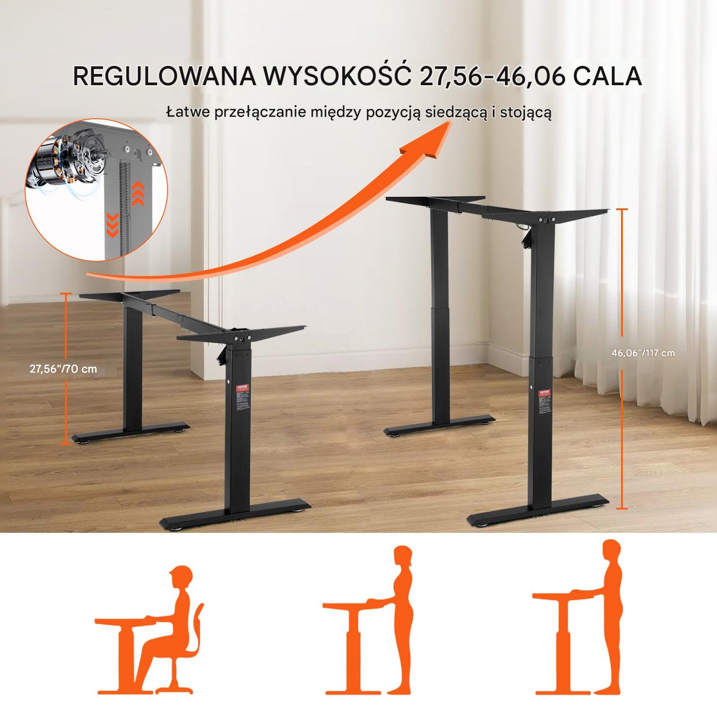 Elektryczny stelaż biurkowy regulowany czarny 70-117 cm - obrazek 4
