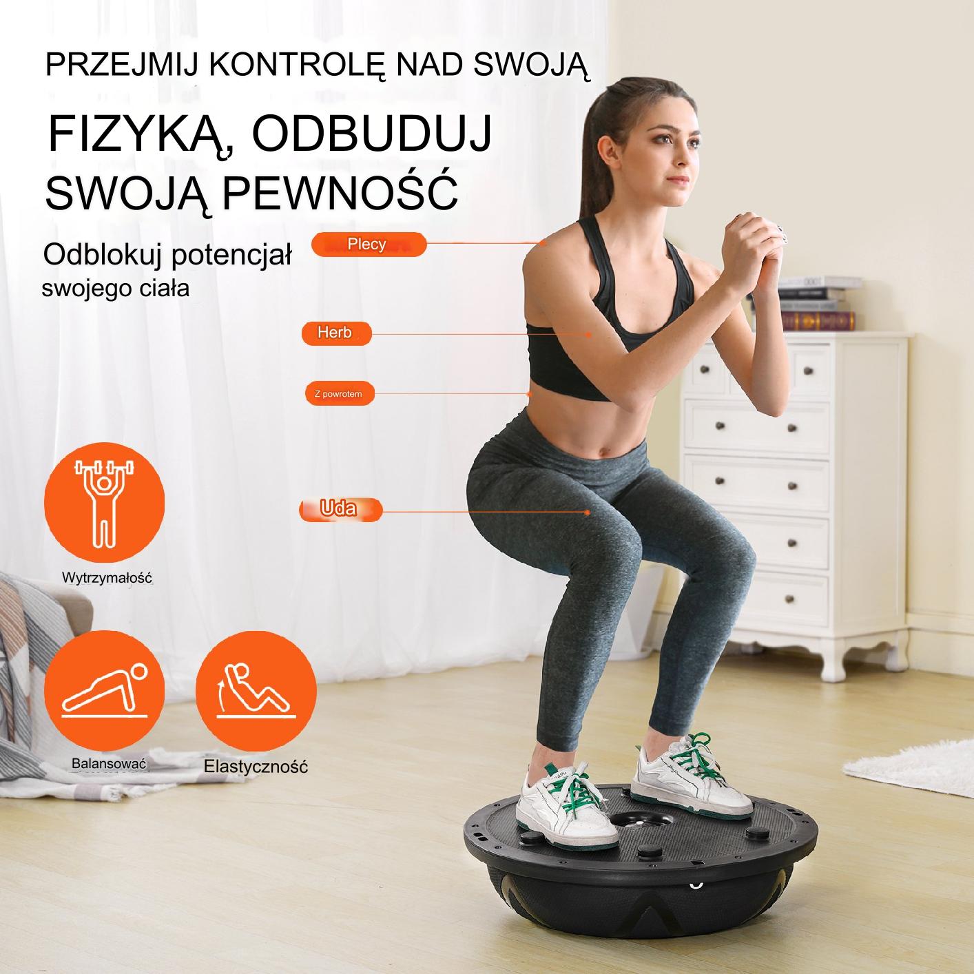 Platforma do balansowania półpiłka balansowa ćwiczeń gimnastyka czarna - obrazek 3