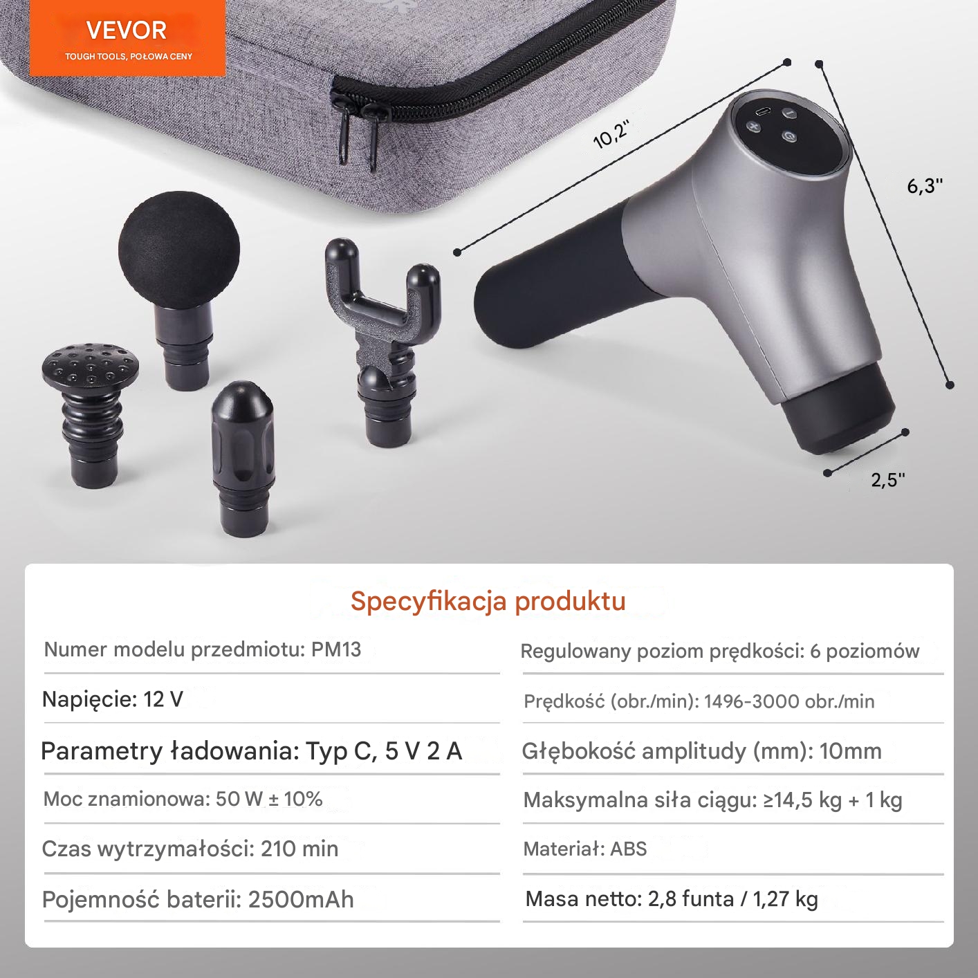 Pistolet do Masażu Massage Gun - Masażer do Pleców Stóp i Ciała - obrazek 2