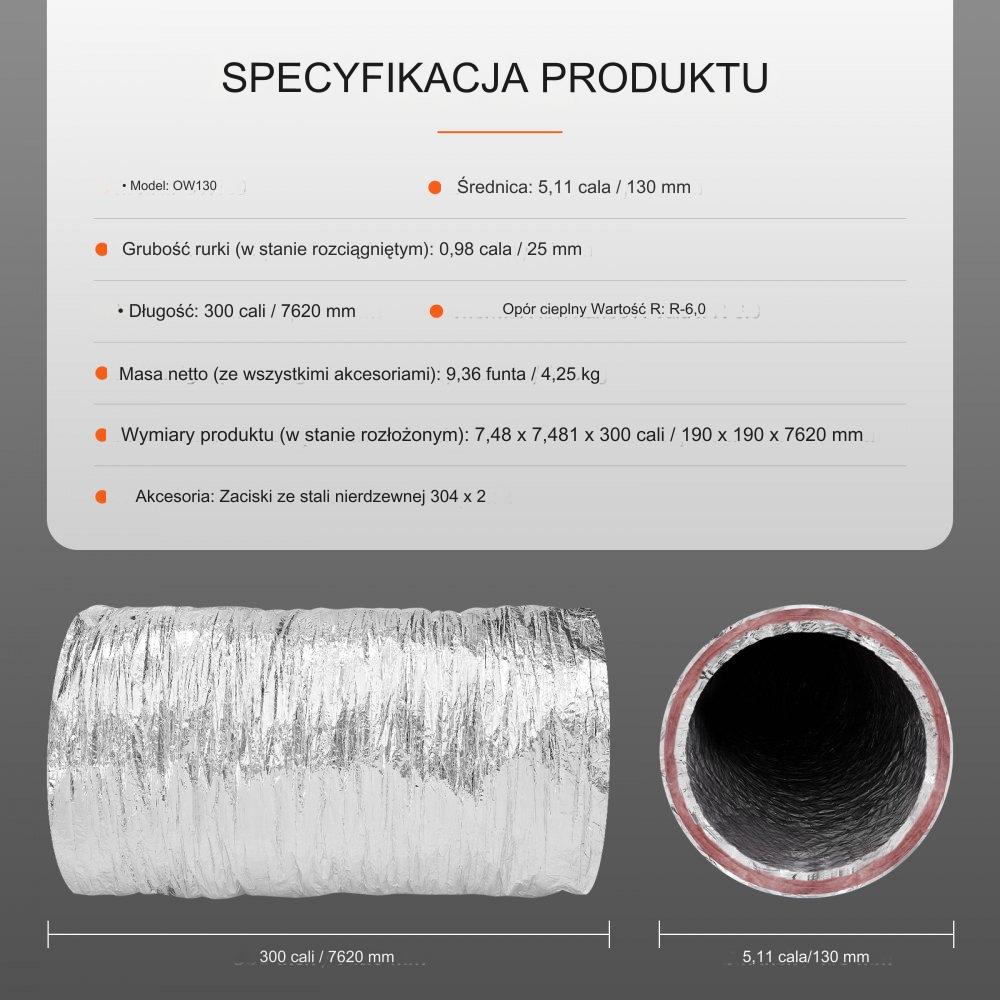 Przewód rura spiro kanał elastyczny wentylacyjny flex aluminium Φ130 mm 7m - obrazek 2