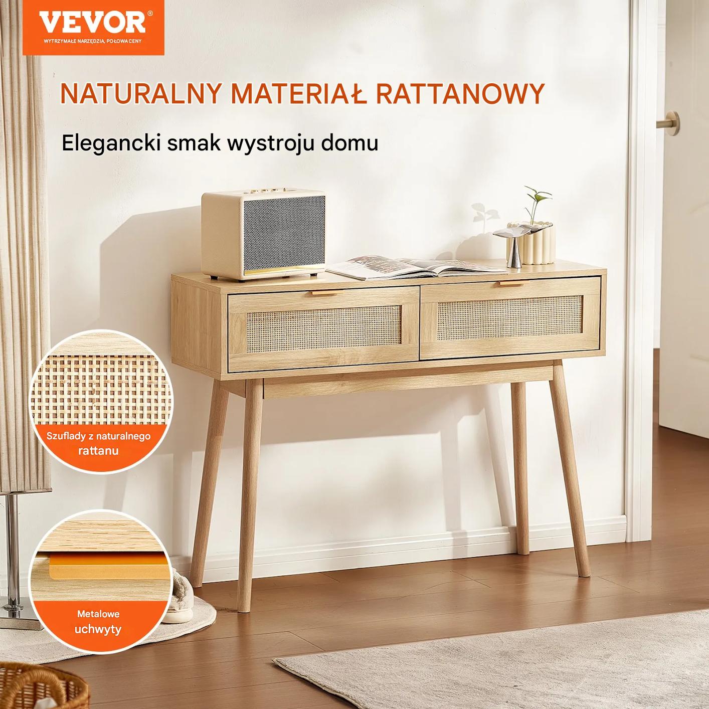 Stolik konsola do przedpokoju korytarza rattan jasna - obrazek 5