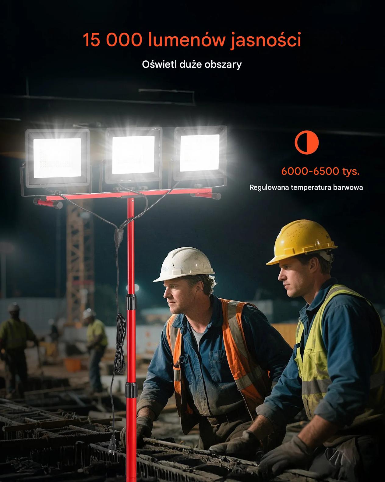 Lampa robocza LED 15000 lm na statywie 3 głowice IP65 budowa - obrazek 3