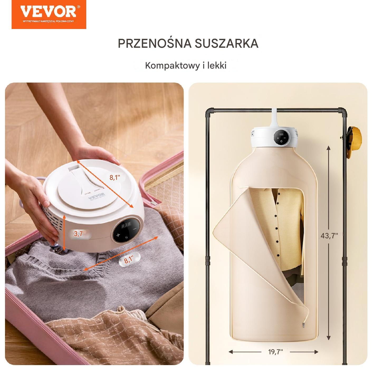 Suszarka do ubrań błyskawiczna elektryczna przenośna wisząca 600W - obrazek 3