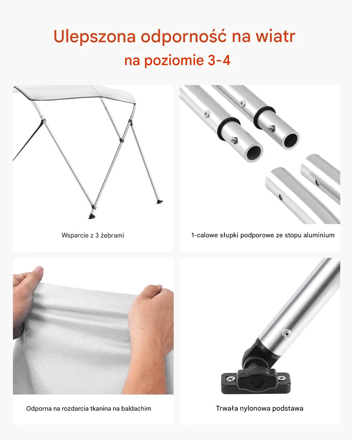 Bimini top 3 łukowe daszek do łodzi jasnoszary wodoodporny UV - torba - obrazek 6