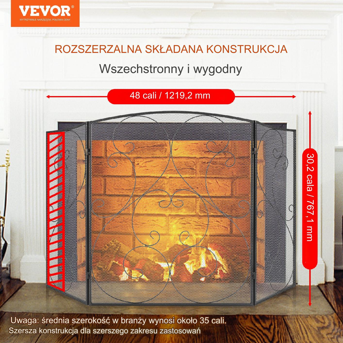 Parawan kominkowy 3-częściowy 122x77cm żeliwny ochrona iskier gotowy salon - obrazek 7