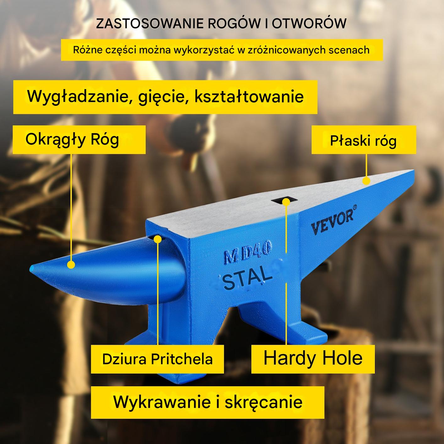 Kowadło stalowe 40kg 600mm – przenośne do kuźni żeliwne stabilne - obrazek 4