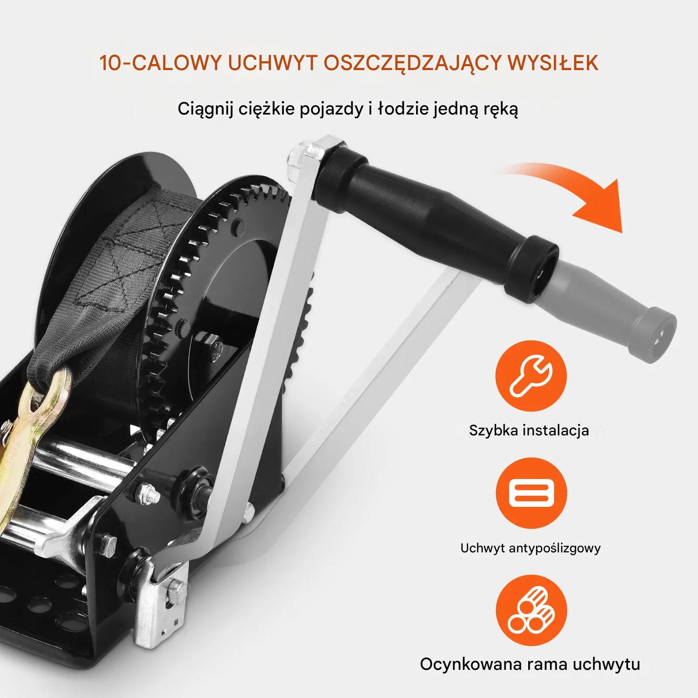 Wyciągarka ręczna 1600 kg z pasem dwukierunkowa do przyczepy łodzi - obrazek 6