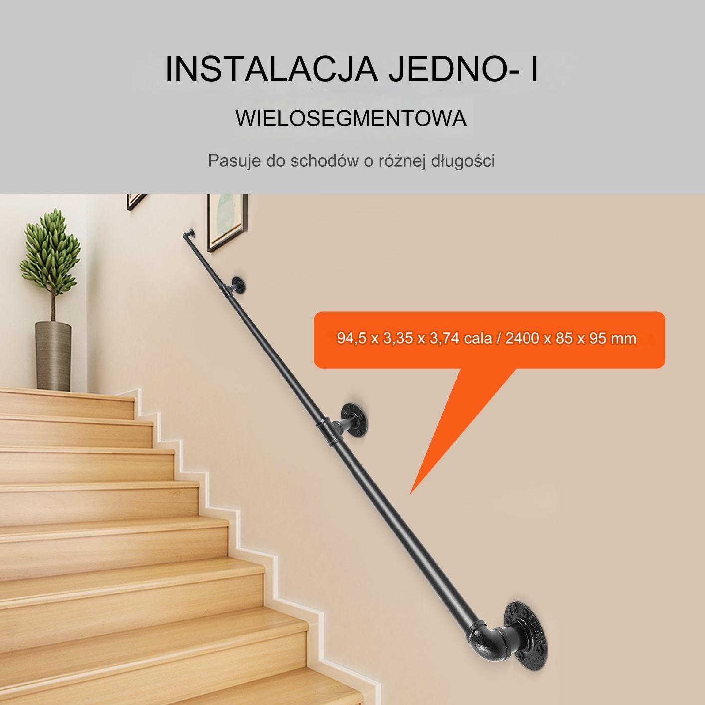Poręcz schodowa stalowa 244 cm montaż ścienny do schodów - obrazek 4