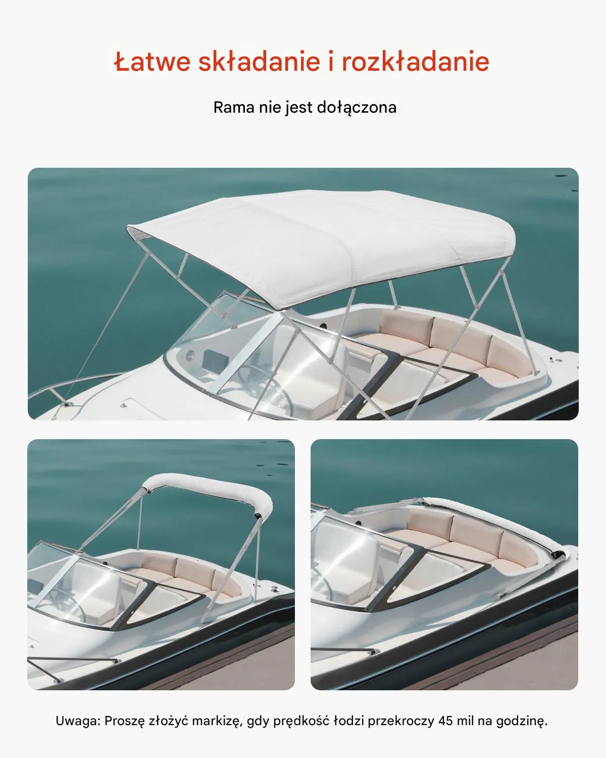 Daszek szary bimini 4 łuki - wodoodporny 600D poliester, ochrona UV - obrazek 6