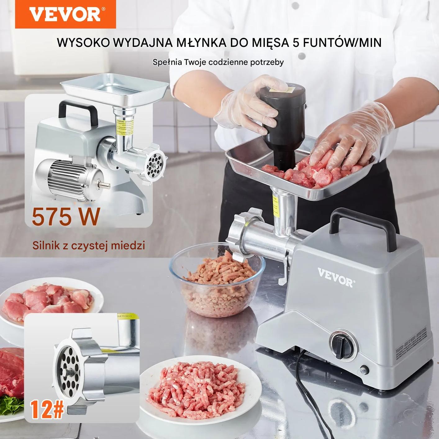 Maszynka do mięsa elektryczna 2,27kg/min 575W stal aluminiowa kiełbasy - obrazek 7