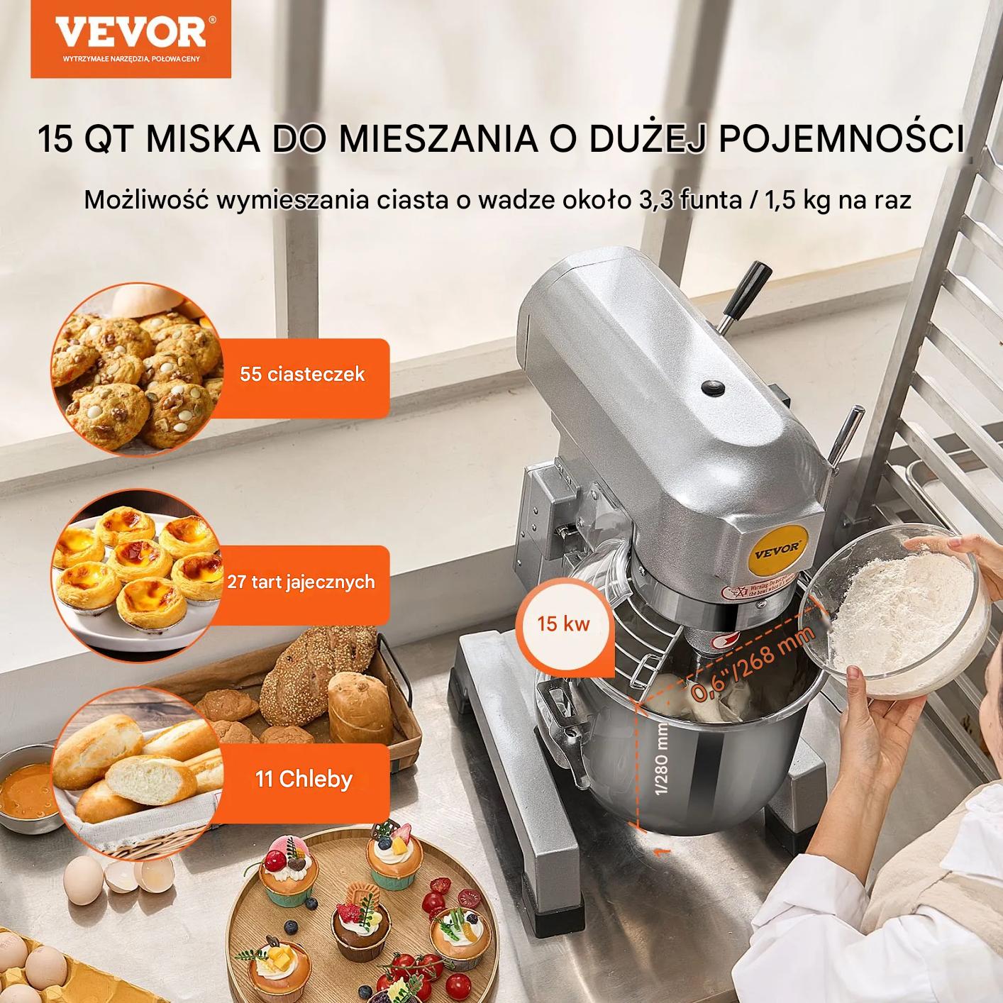 Mikser planetarny gastronomiczny 14L 550W 3 biegi do ciasta - obrazek 5