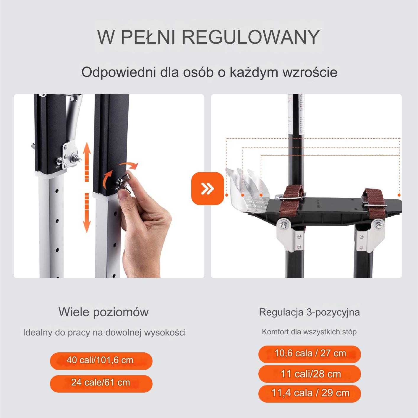 Szczudła murarskie regulowane 61-102cm aluminiowe do malowania tynkowania - obrazek 5
