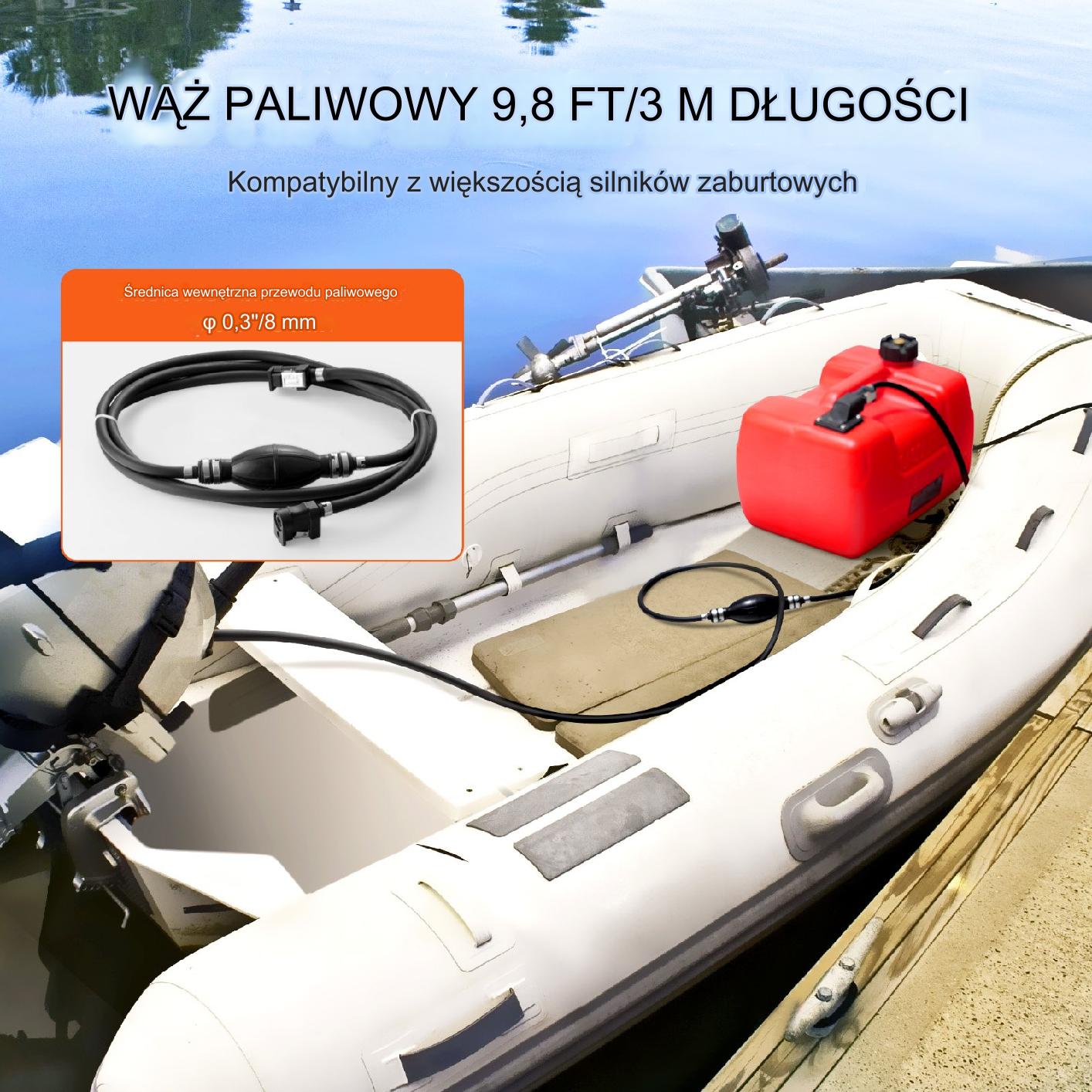 Zbiornik paliwa do łodzi 12L przenośny plastikowy z wężem czerwony - obrazek 3