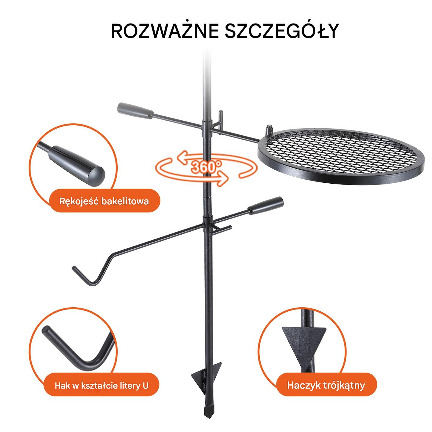 Palenisko grill ruszt ogniskowy ogrodowy wiszący okrągły przenośny+torba - obrazek 4