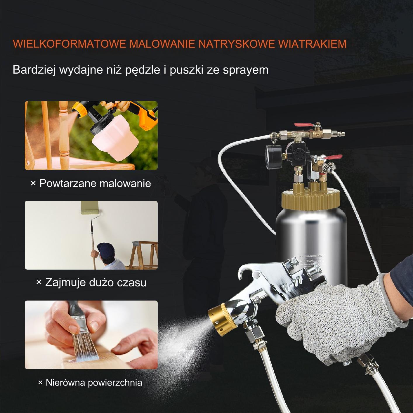 Agregat malarski 2L pistolet ciśnieniowy 1,8mm do farby 2 węże 3m regulator - obrazek 2