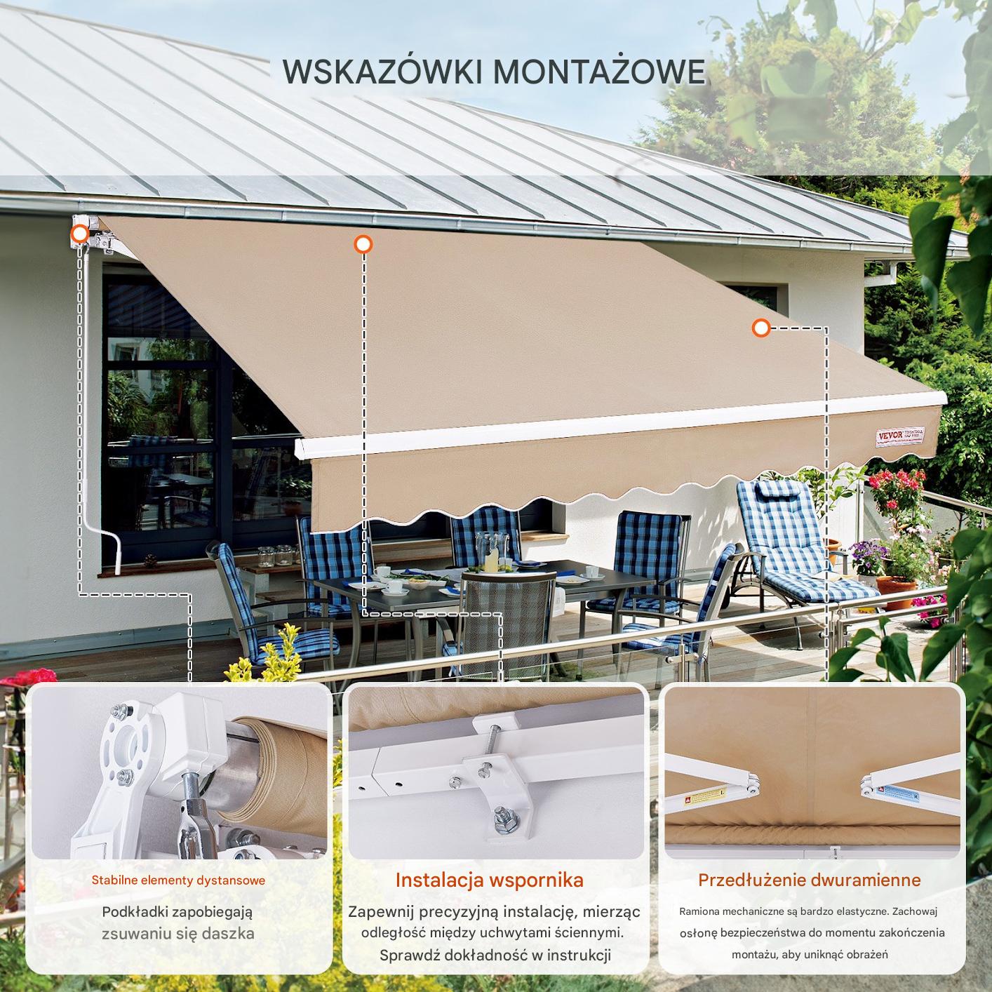 Markiza balkonowa rozporowa ogrodowa tarasowa patio 3 x 2,4 m - obrazek 5