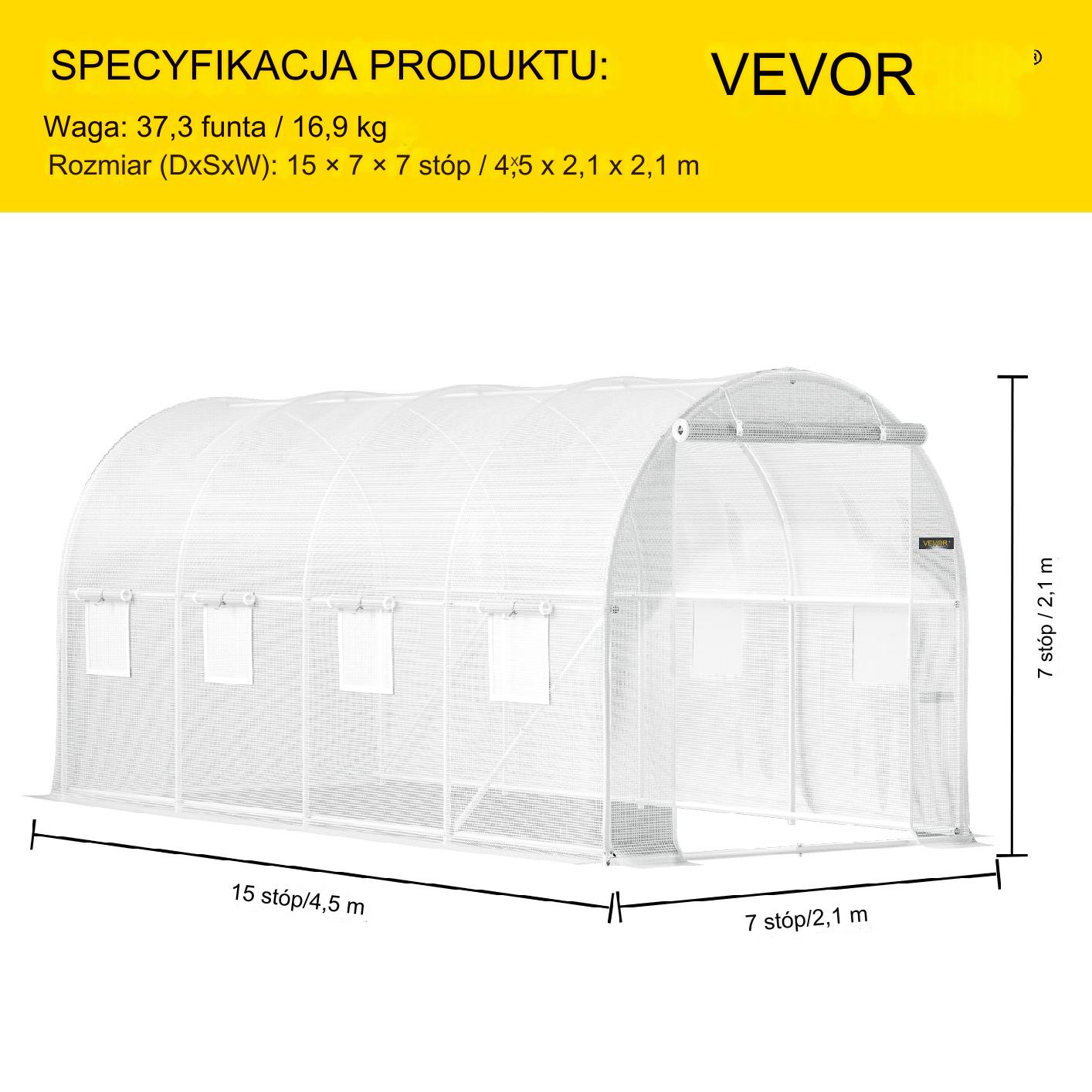Szklarnia ogrodowa tunel foliowy 4,6x 2,1x2,1 m - obrazek 2