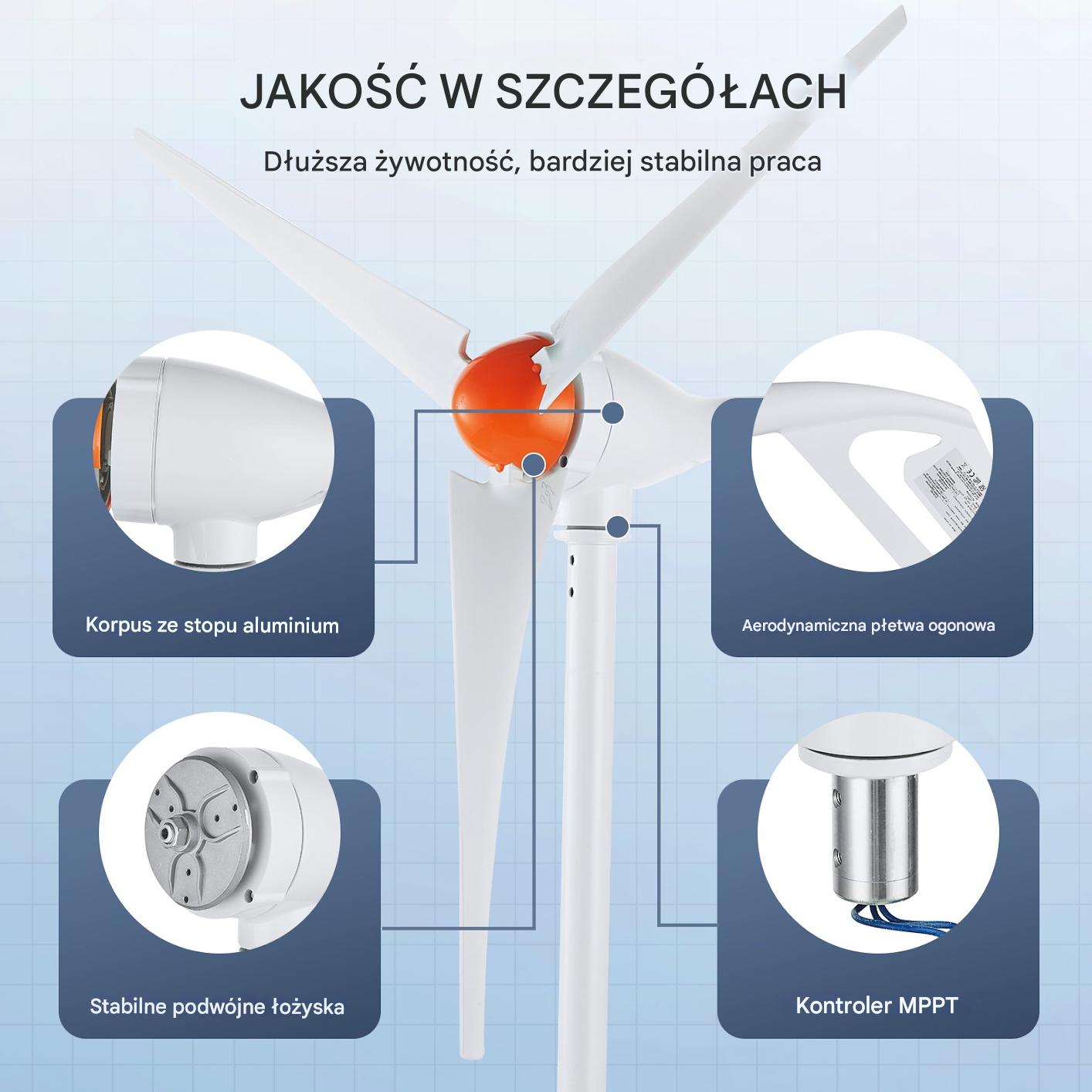 Turbina wiatrowa 500W 12V 3-łopatowa z regulatorem MPPT zestaw - obrazek 3