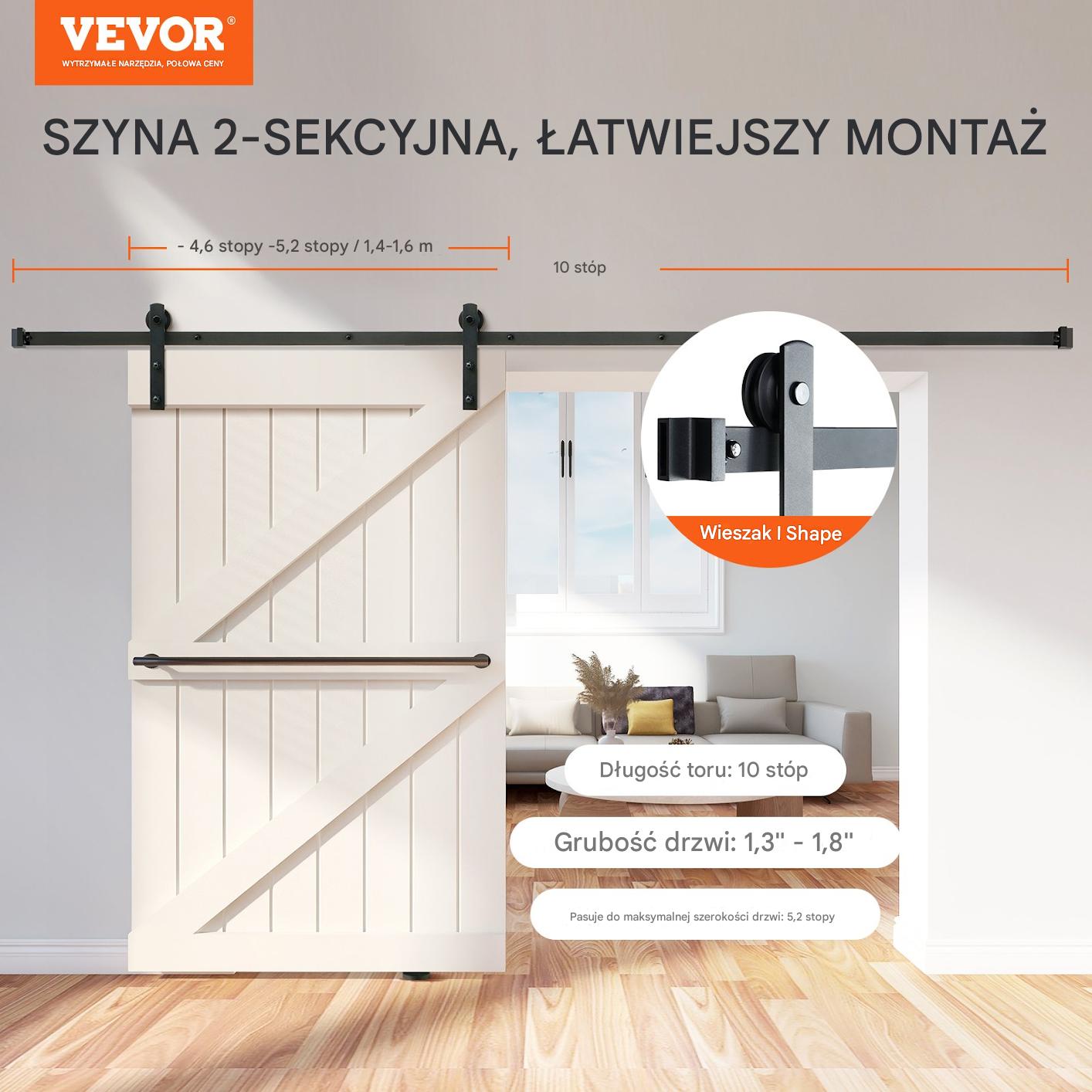 System Przesuwny do Drzwi Barn Door – Cichy System z Wieszakami I 3 m - obrazek 7
