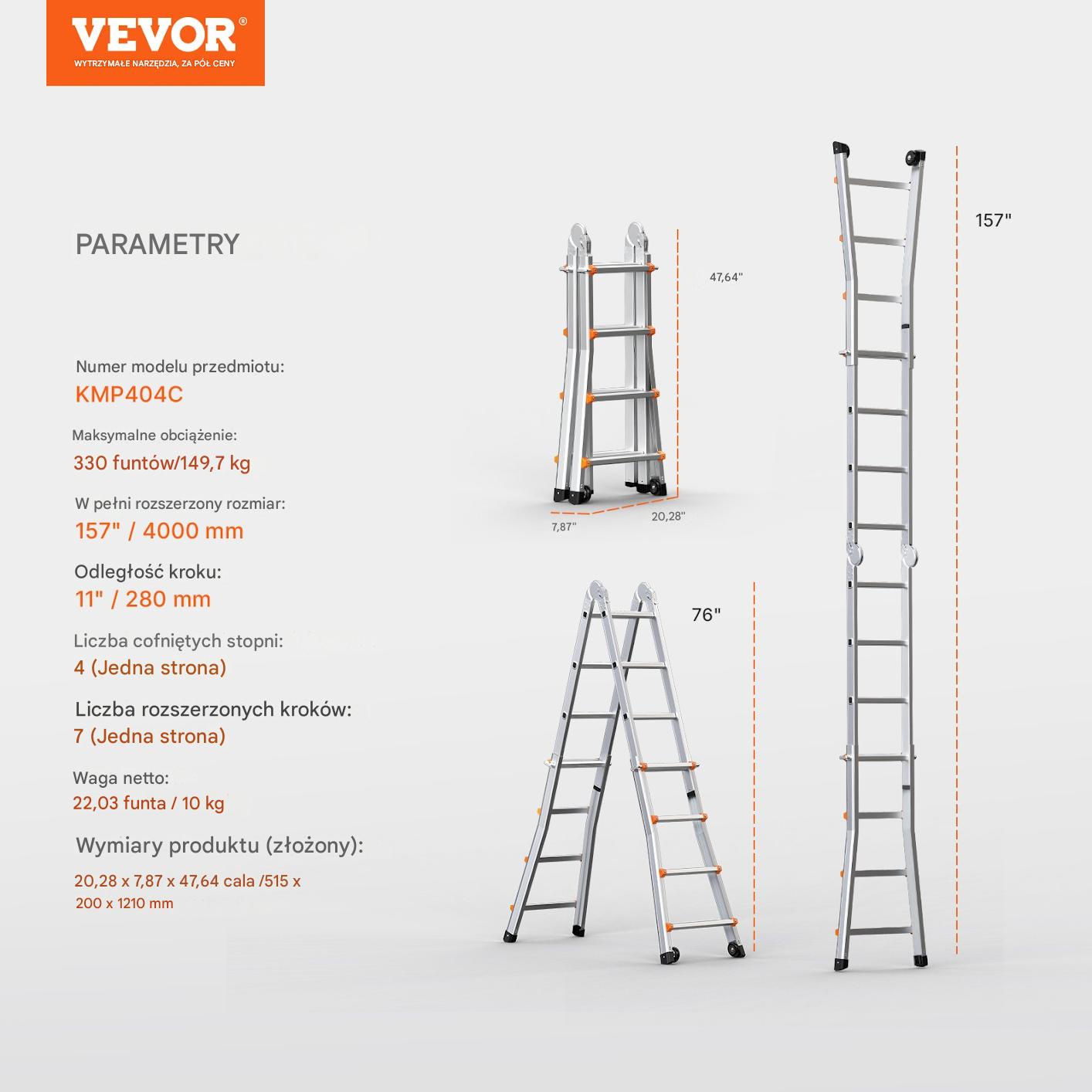 Drabina składana teleskopowa aluminiowa – 4 m - obrazek 2