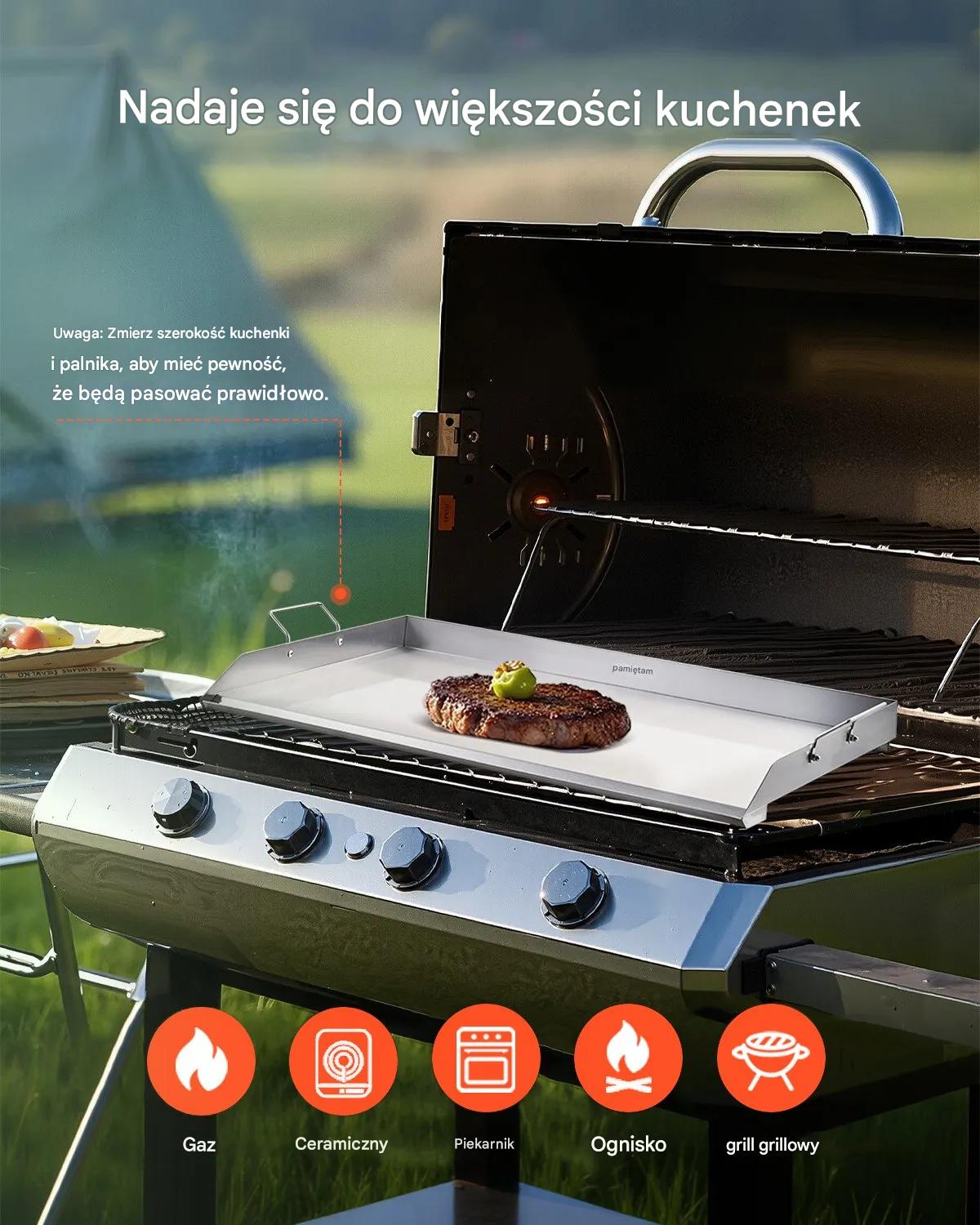 Płyta grillowa stalowa 910x525 mm uniwersalna z uchwytem do BBQ i biwaku - obrazek 7