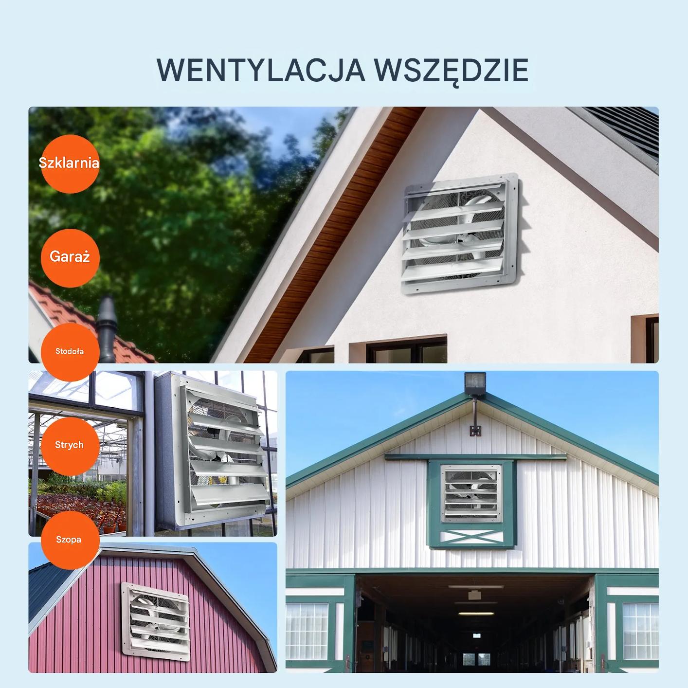 Wentylator wyciągowy 610 mm 1400RPM 2892CFM aluminiowy do garażu/szklarni - obrazek 7
